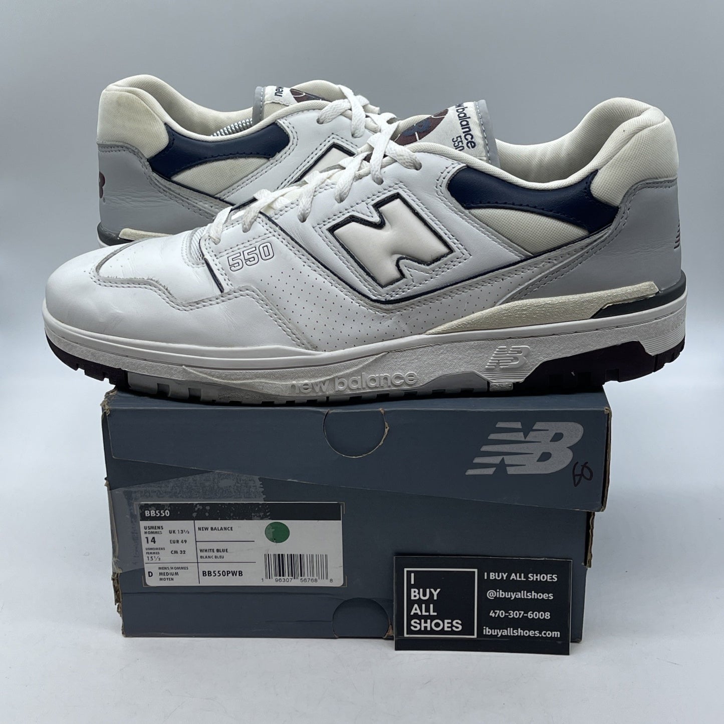 Size 14 - New Balance 550 White Indigo Burgundy Blue Grey Leather (BB550PWB)