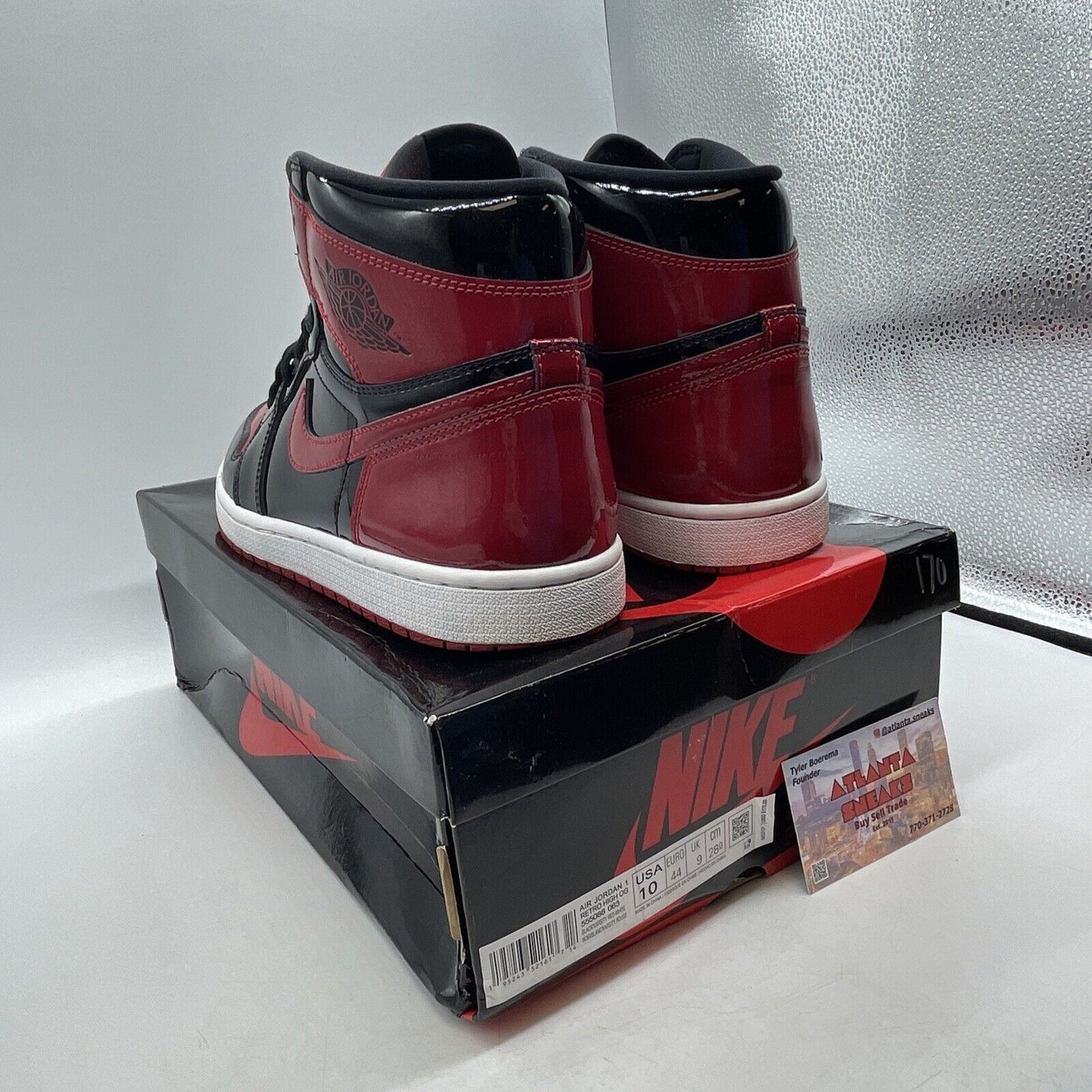 Size 10 - Jordan 1 Retro OG High Patent Bred Black Red White (555088-063)