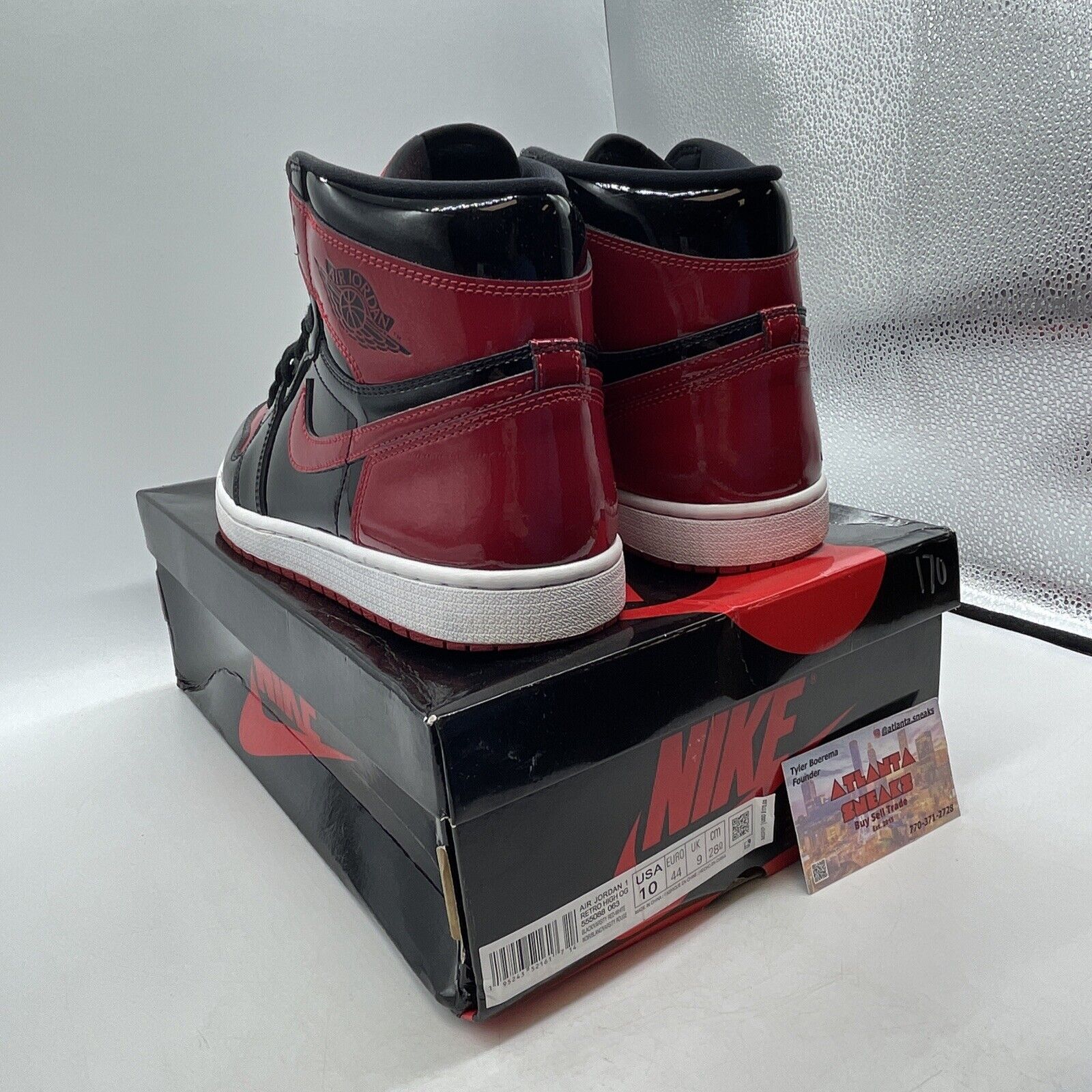 Size 10 - Jordan 1 Retro OG High Patent Bred Black Red White (555088-063)