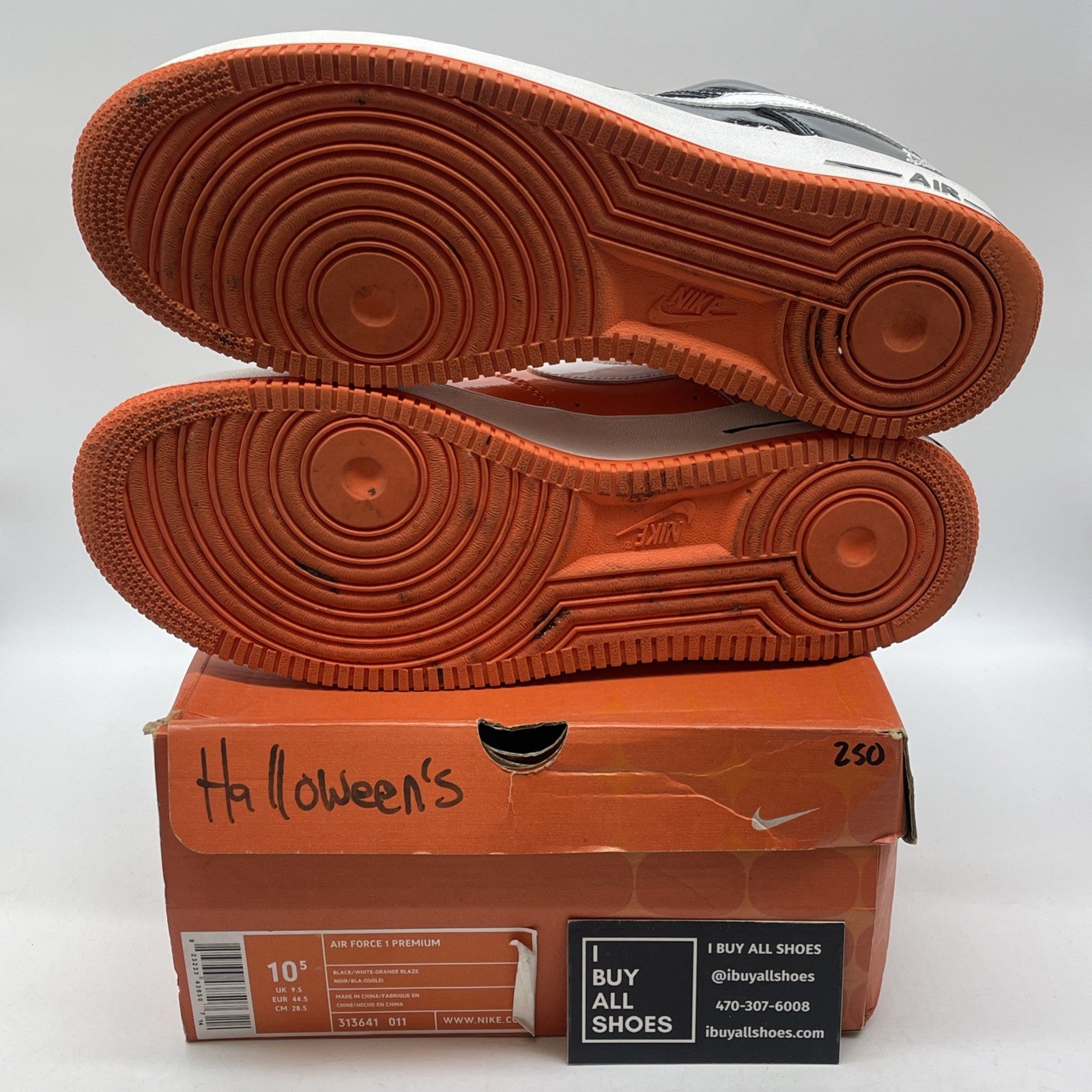 Size 10.5 - Nike Air Force 1 Premium Halloween Orange Black (313641-011)