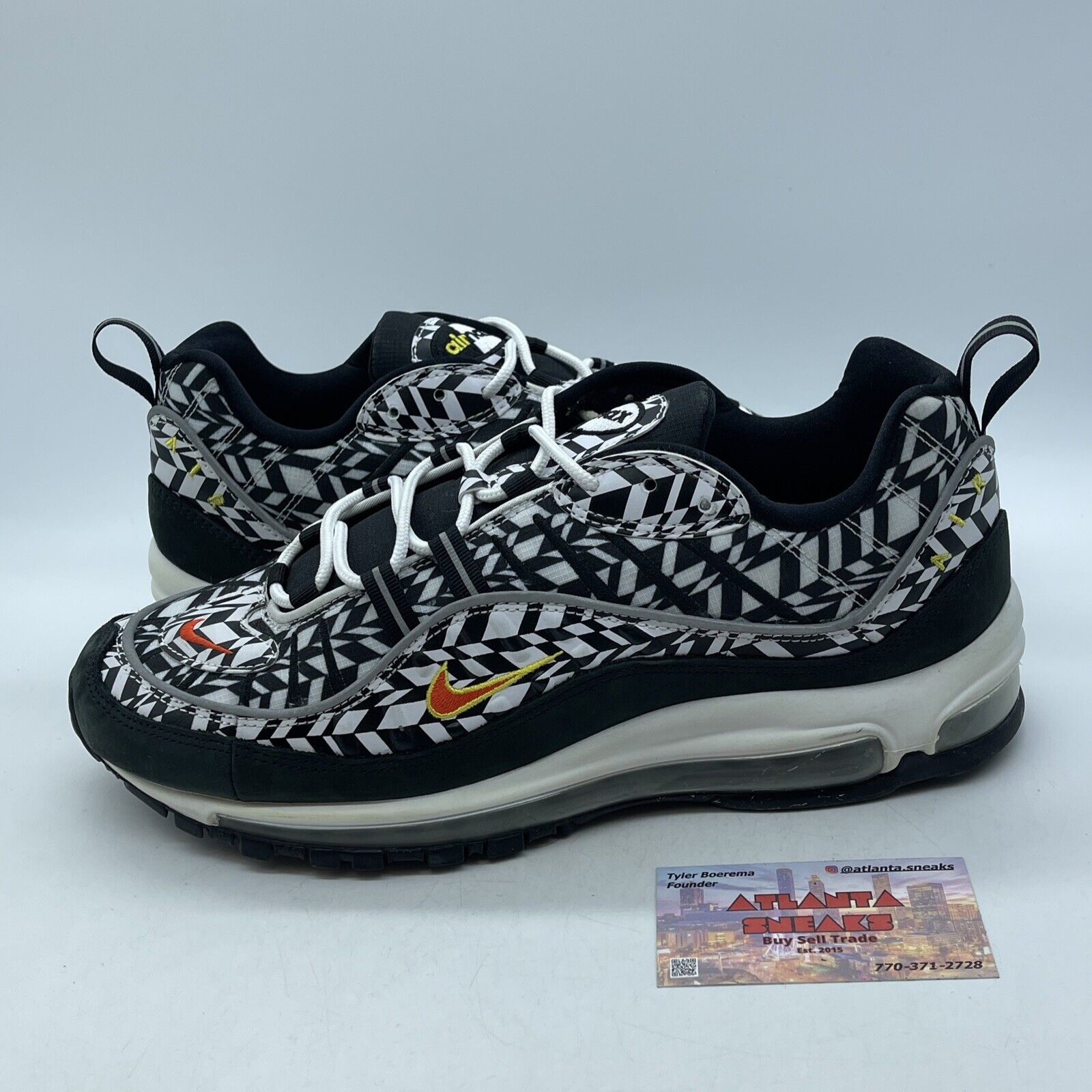 Size 11 - Nike Air Max 98 All Over Print Black White Suede Leather (AQ4130-100)