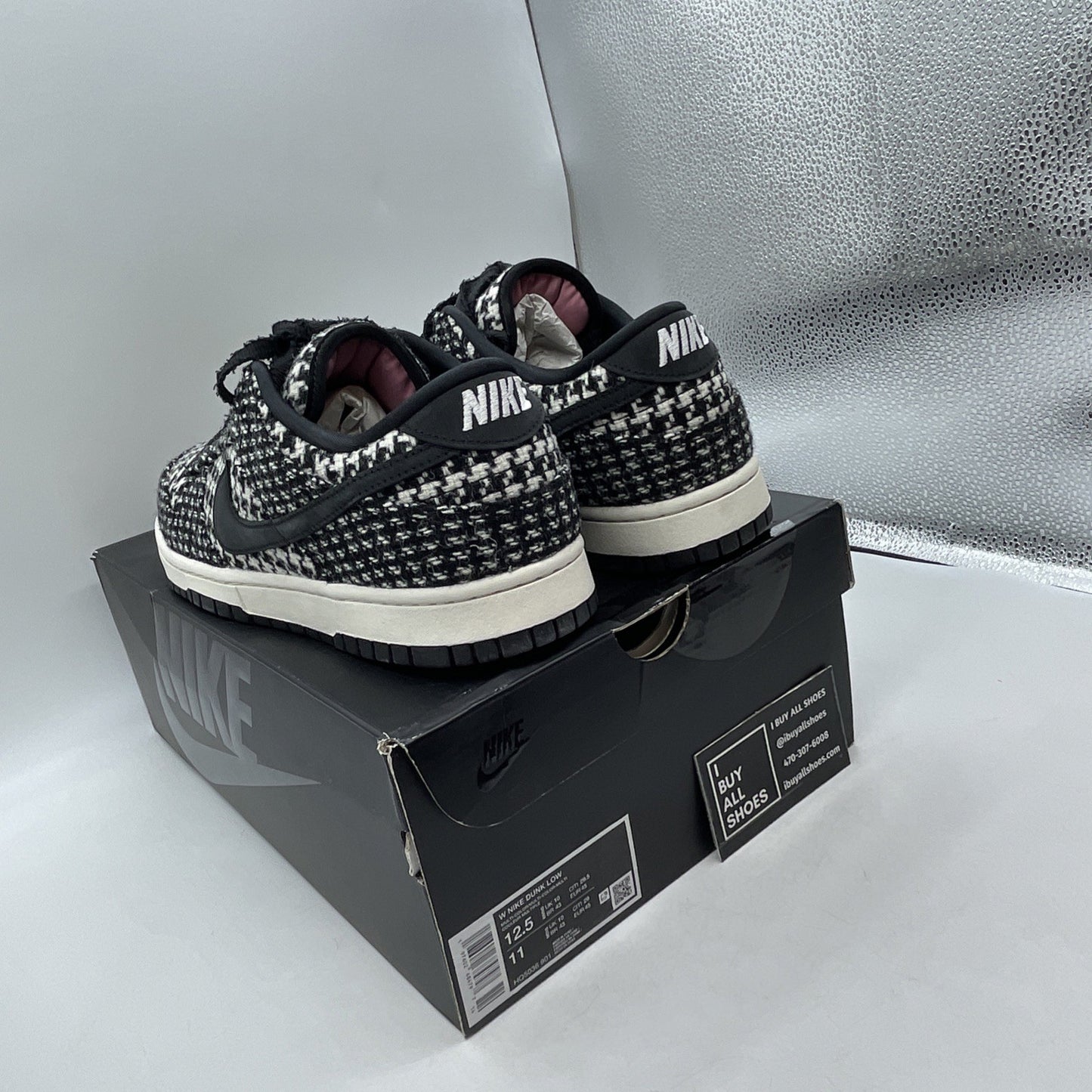 Size 12.5W - Harris Tweed x Nike Dunk Low Black Phantom  (HQ5036-901)