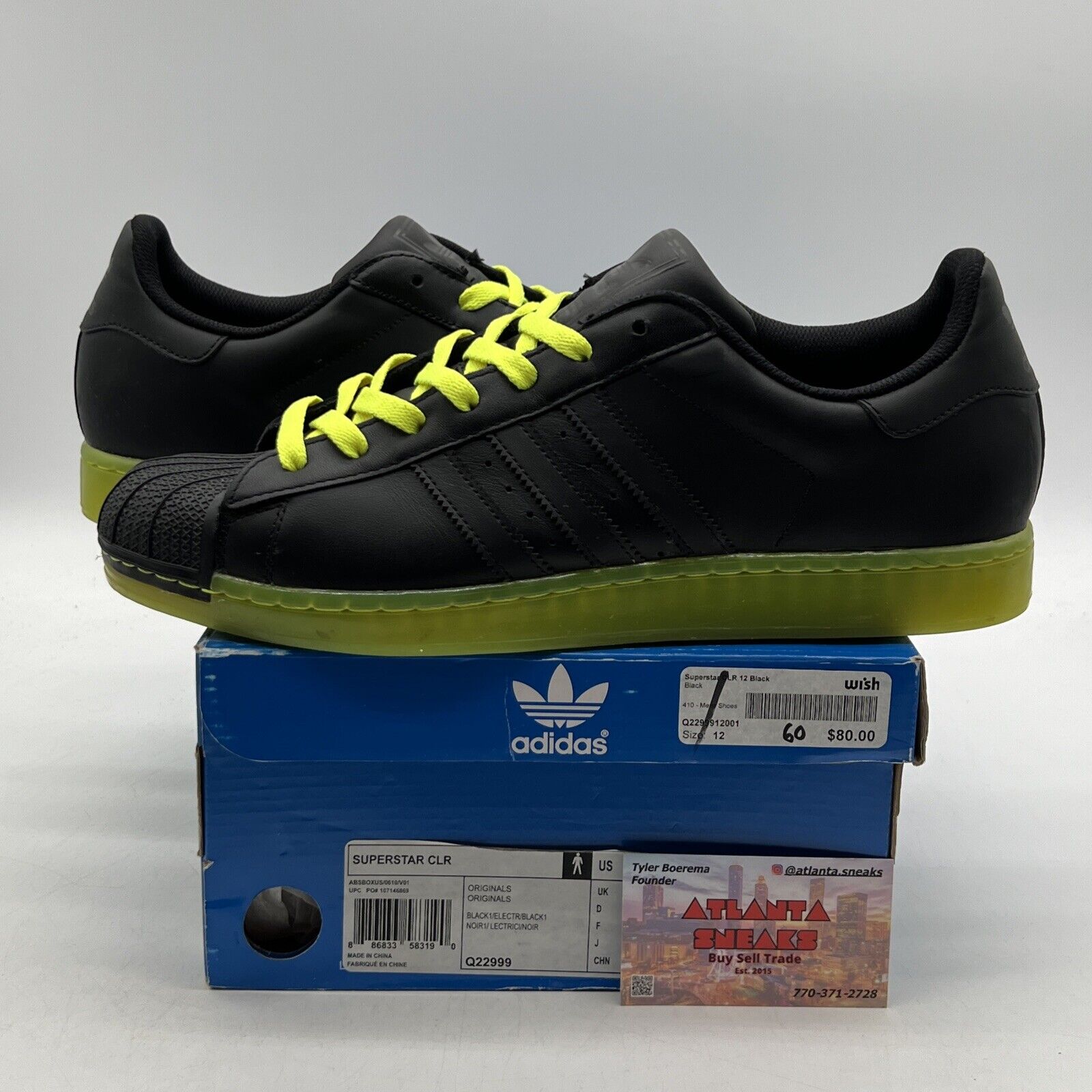 Size 12 - Adidas (Q22999) Black Electric Green Superstar CLR Basketball