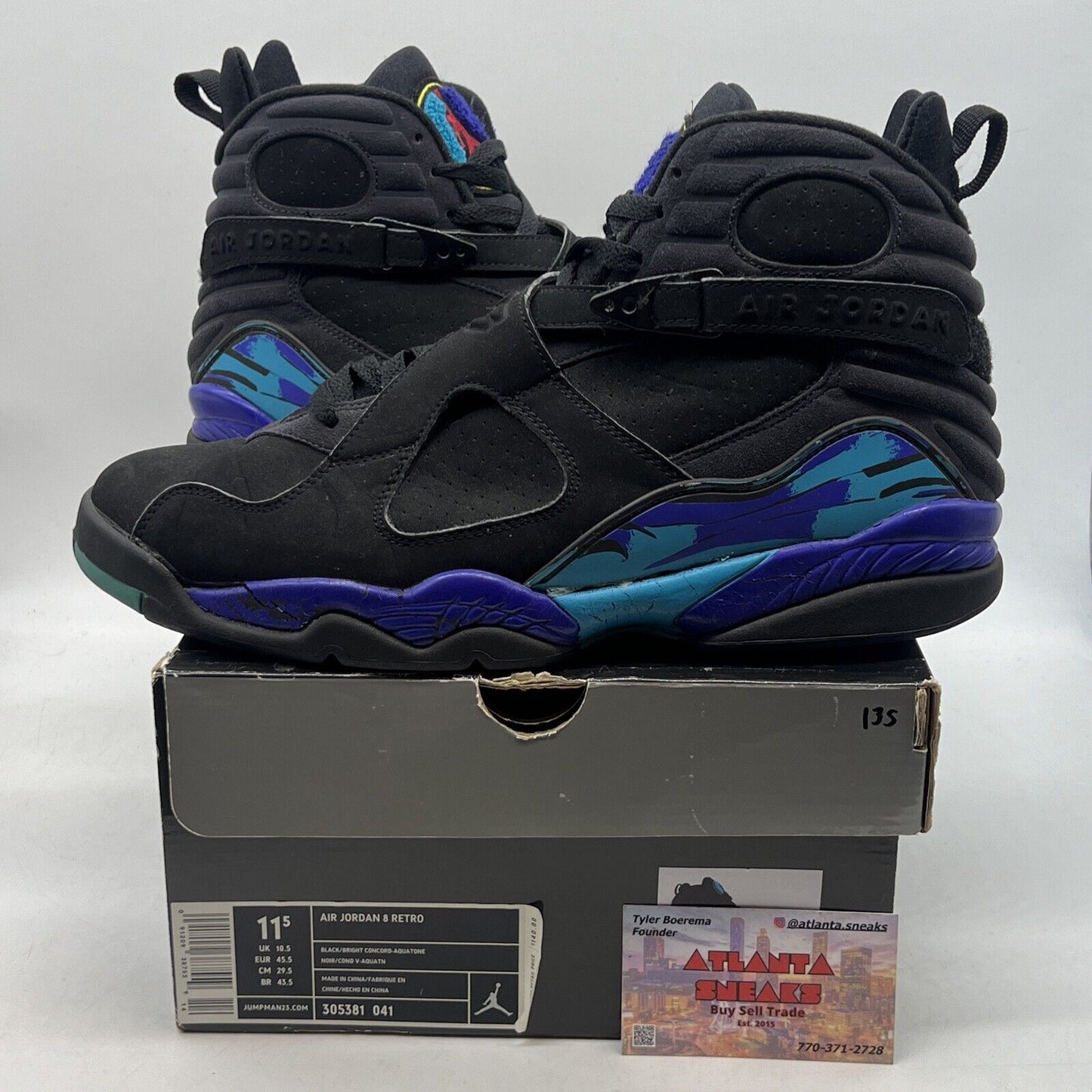 Size 11.5 - Air Jordan 8 Retro 2007 Aqua Black Purple Suede (305381-041)