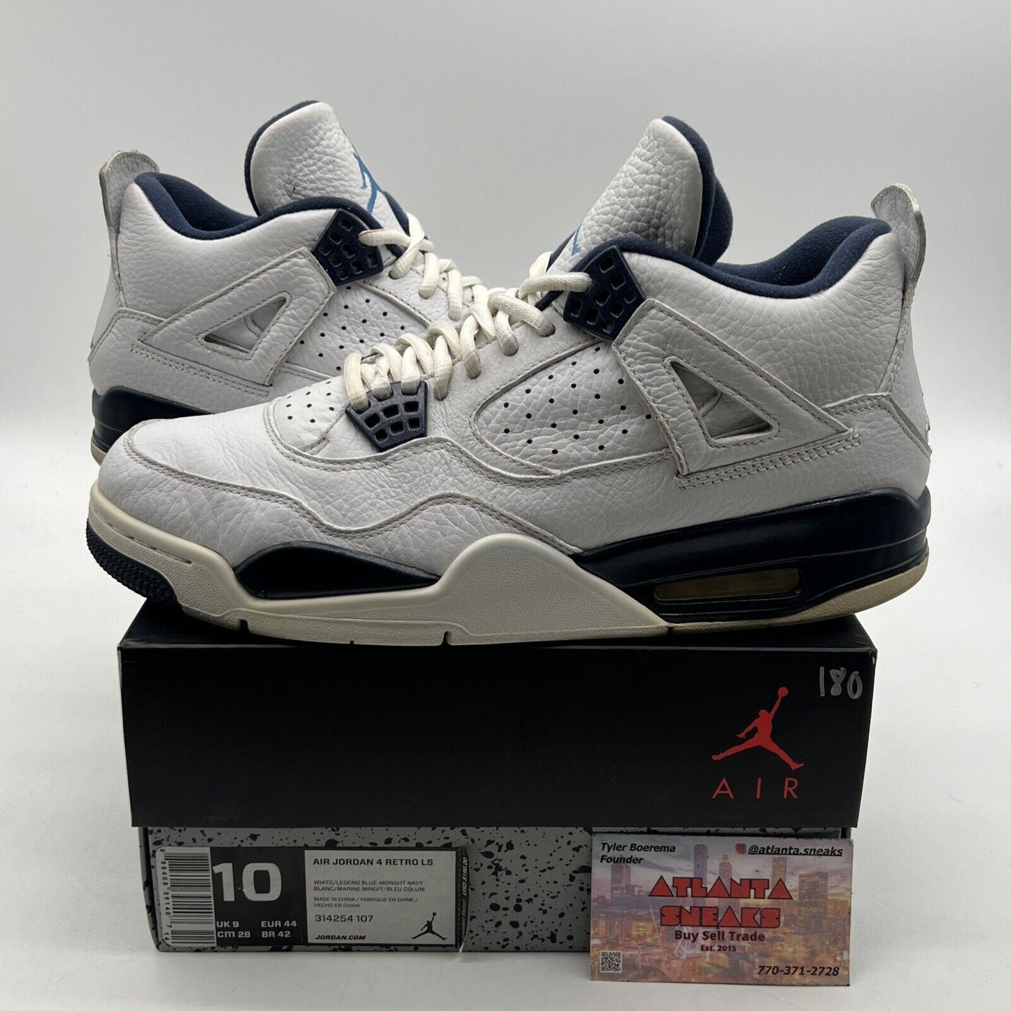 Size 10 - Air Jordan 4 Retro LS Columbia White Navy Leather (314254-107)