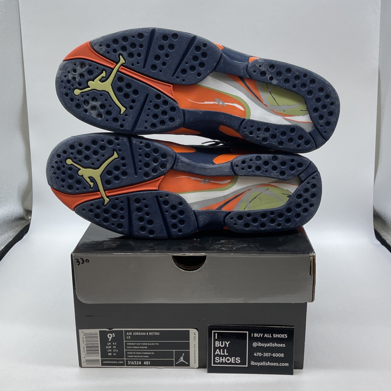 Size 9.5 - Air Jordan 8 Retro LS Pea Pods Blue Orange Suede (316324-481)