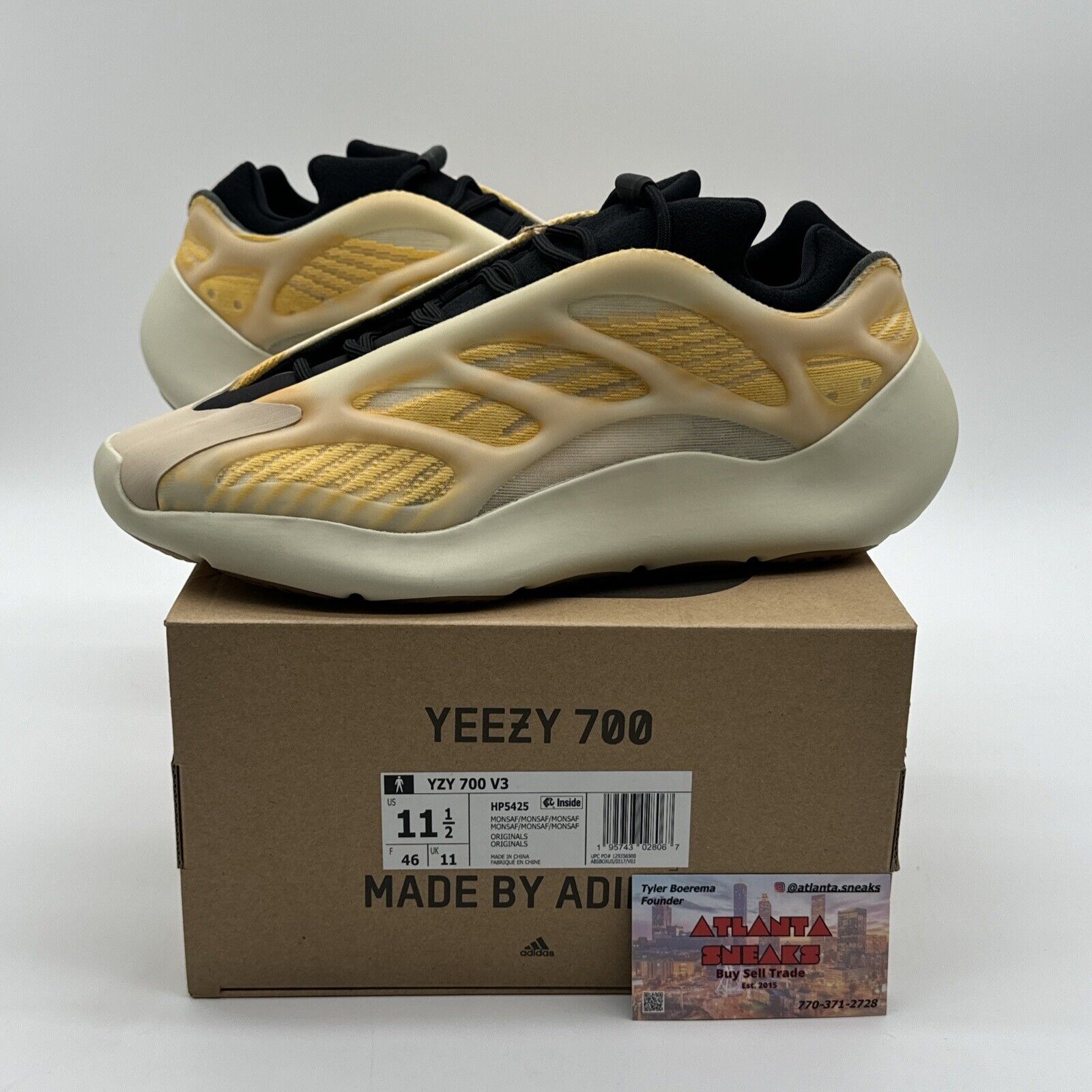 Size 11.5 - adidas Yeezy 700 V3 Mono Safflower Yellow Black Cream Comfy Boost OG