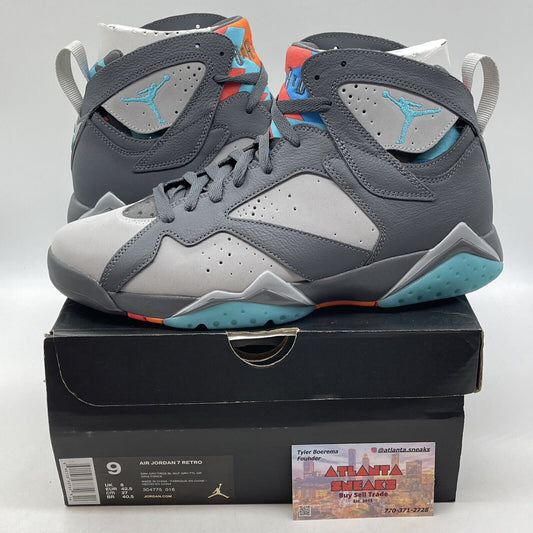 Size 9 - Air Jordan 7 Retro Barcelona Days Grey Blue Orange Suede (304775-016)