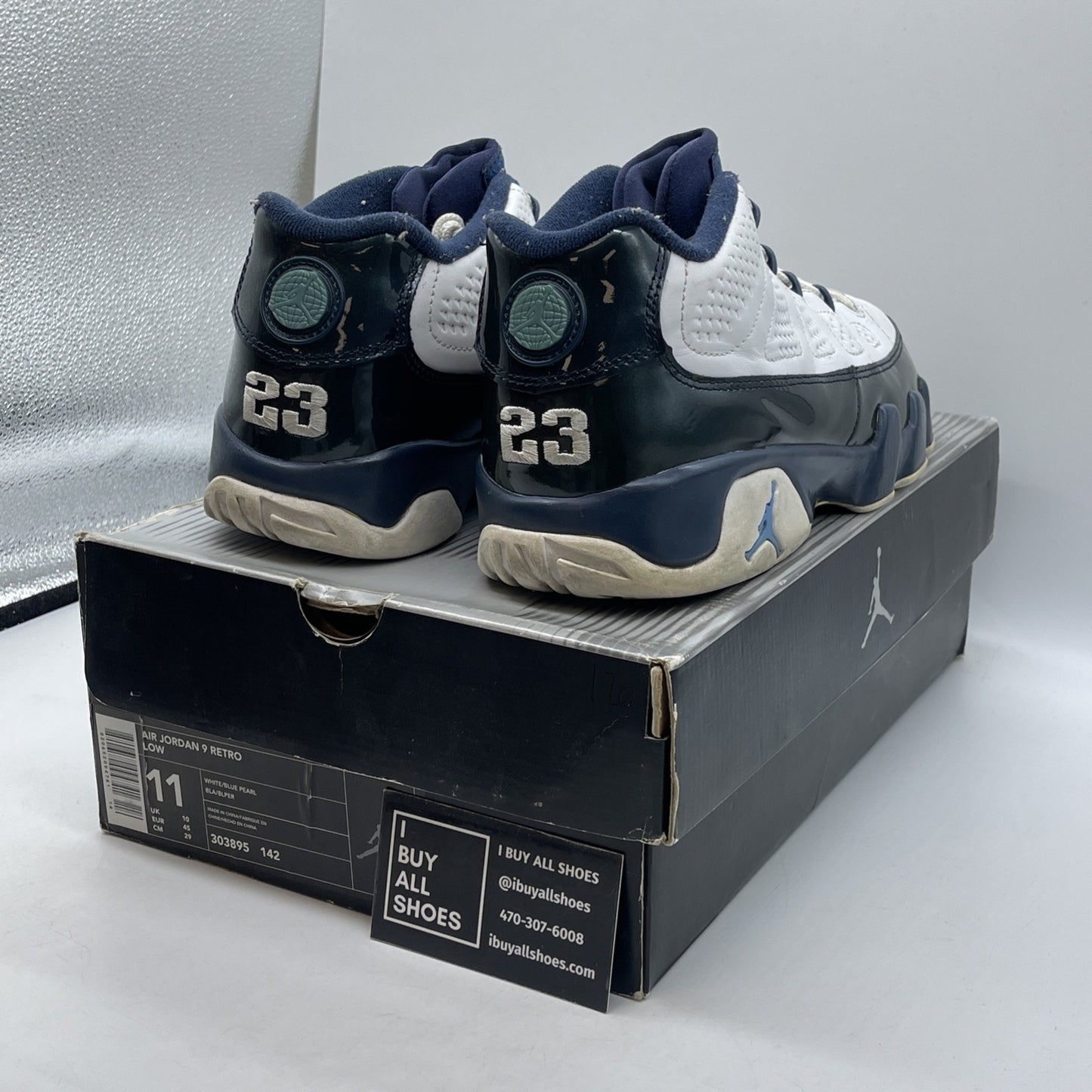 Size 11 - Air Jordan 9 Retro 2002 Low Blue Pearl White Leather (303895-142)
