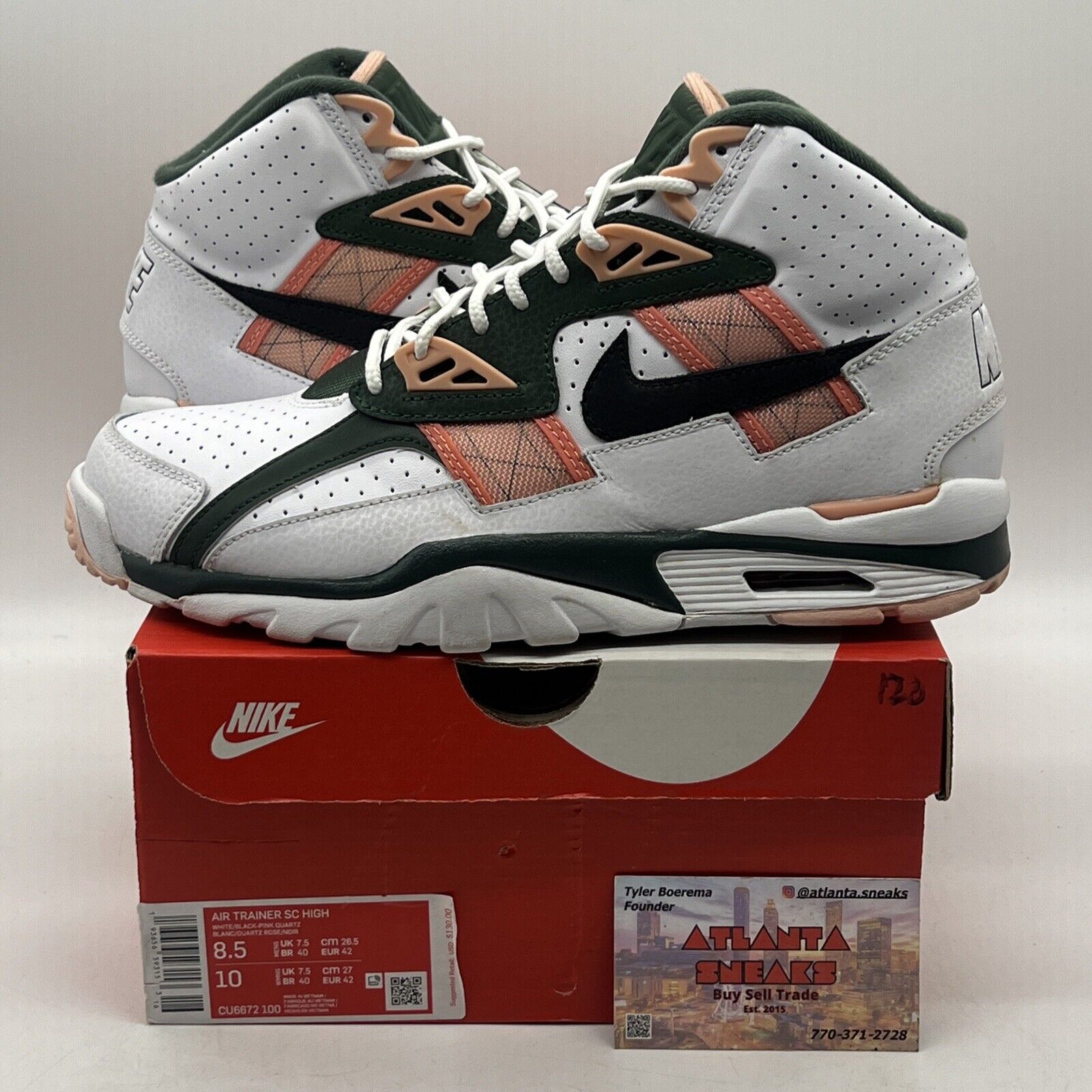 Size 8.5 - Nike Air Trainer SC High Pink Quartz White Pink Green Leather