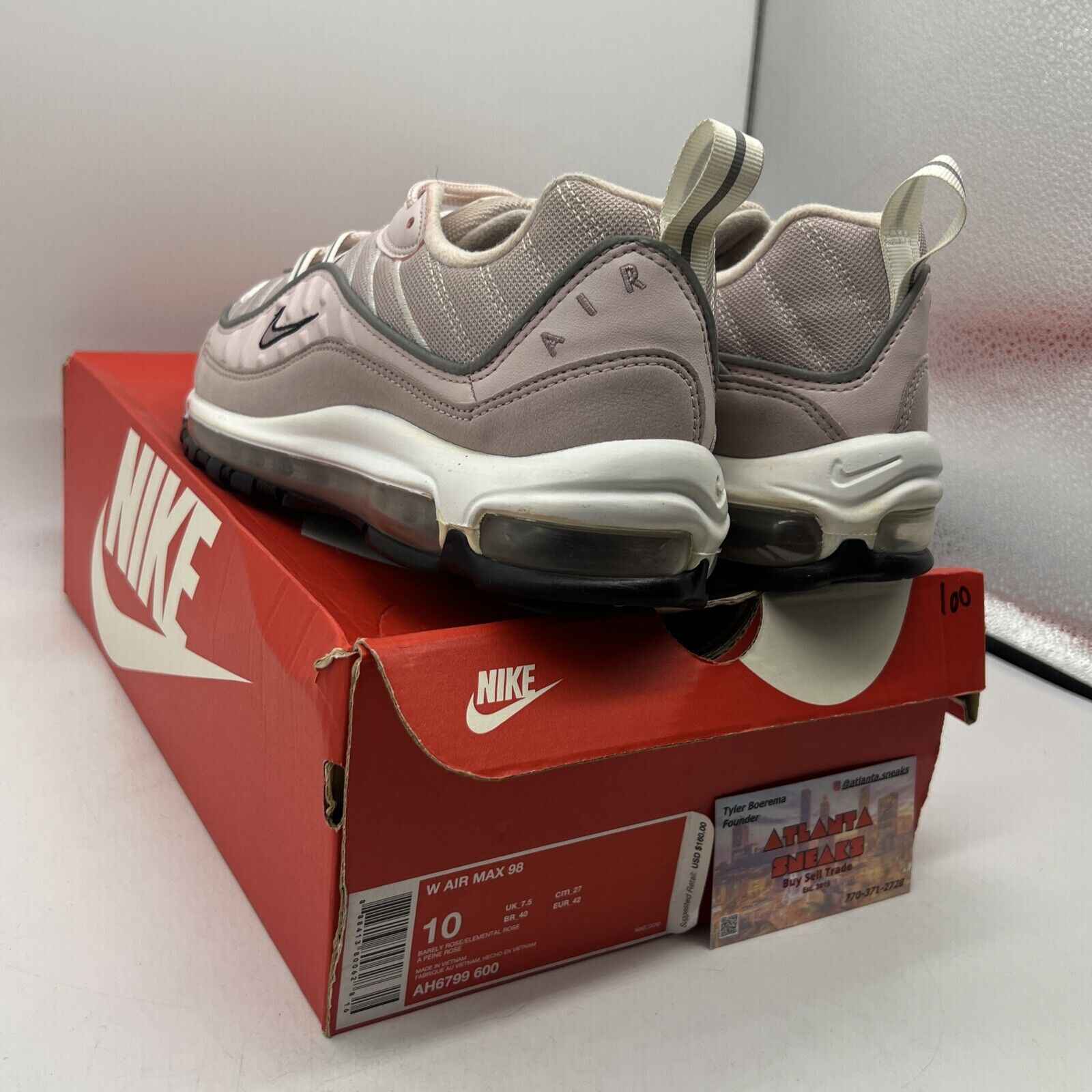 Size 10 - Nike Air Max 98 Barely Rose W White Leather (AH6799-600)