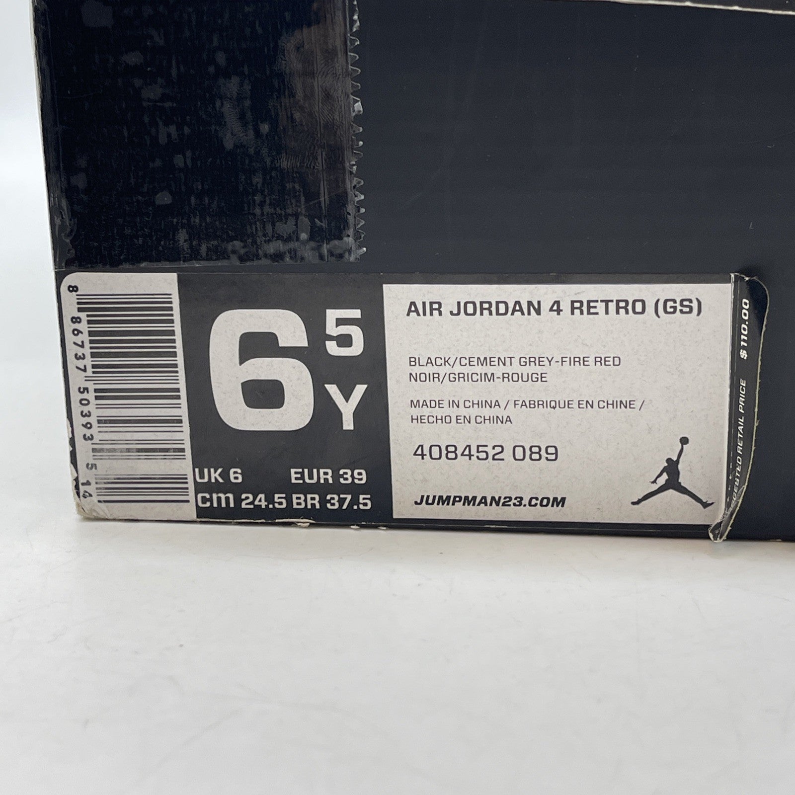 Size 6.5Y - Jordan 4 Retro bred release Black Grey Suede Leather (408452-089)