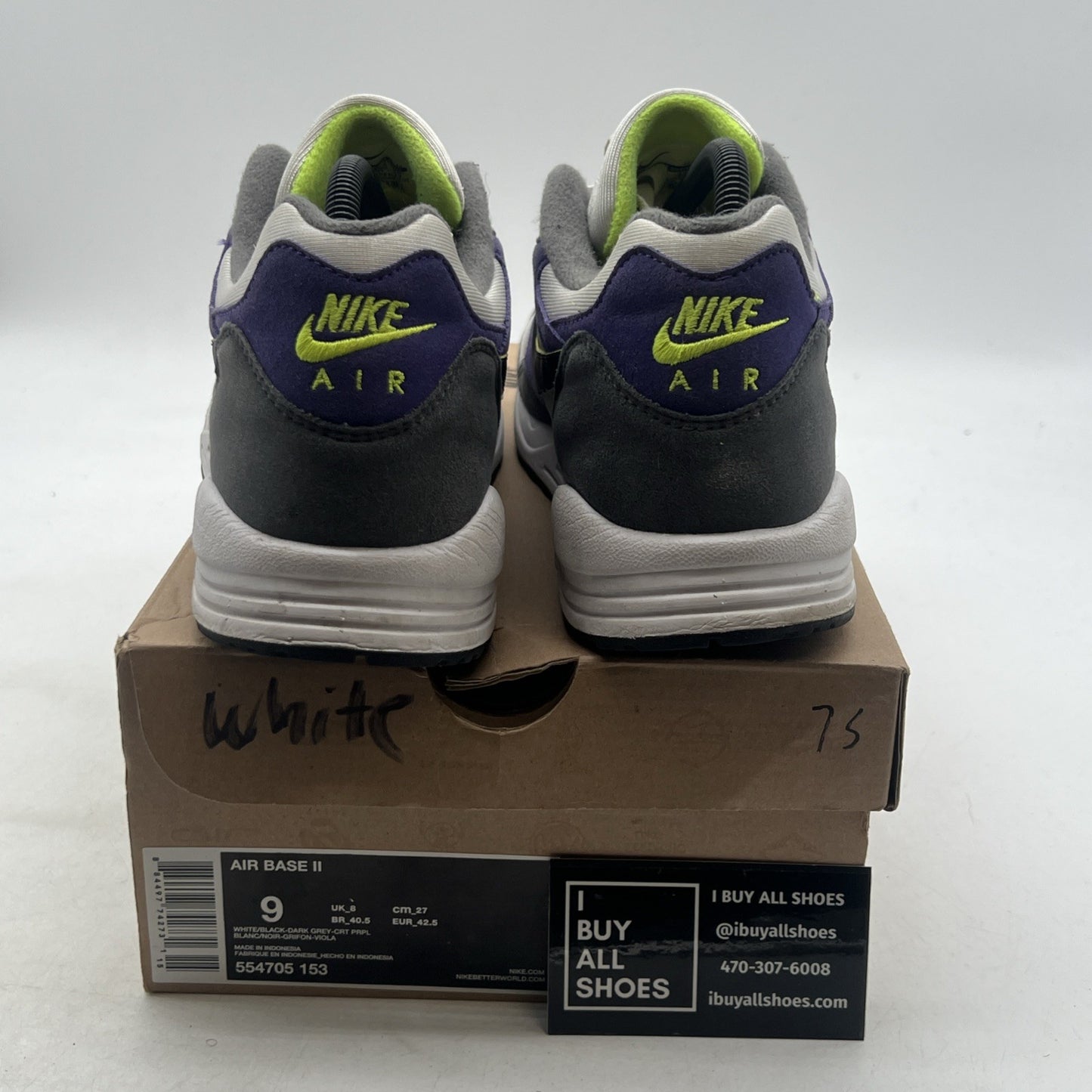 Size 9 - Nike Air Base 2 White Grey Court Purple (554705-153)
