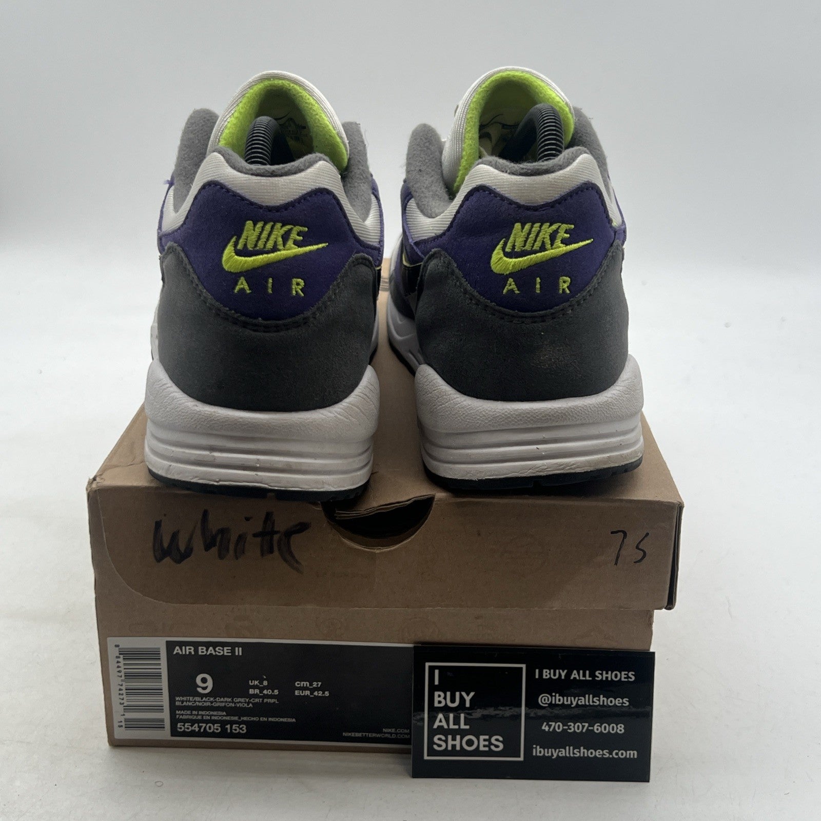 Size 9 - Nike Air Base 2 White Grey Court Purple (554705-153)