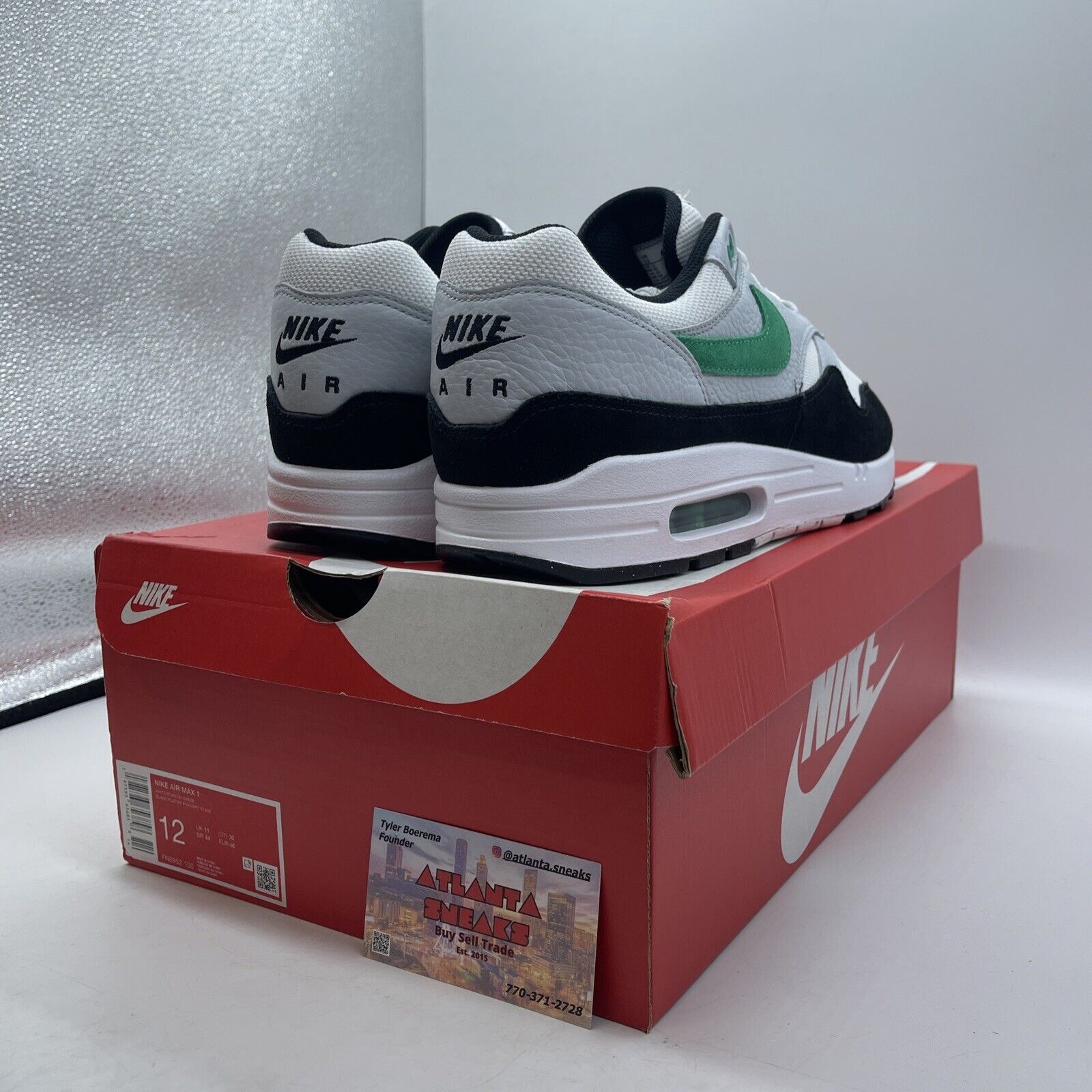 Size 12 - Nike Air Max 1 Low Stadium Green White Black Grey Suede (FN6952-100)