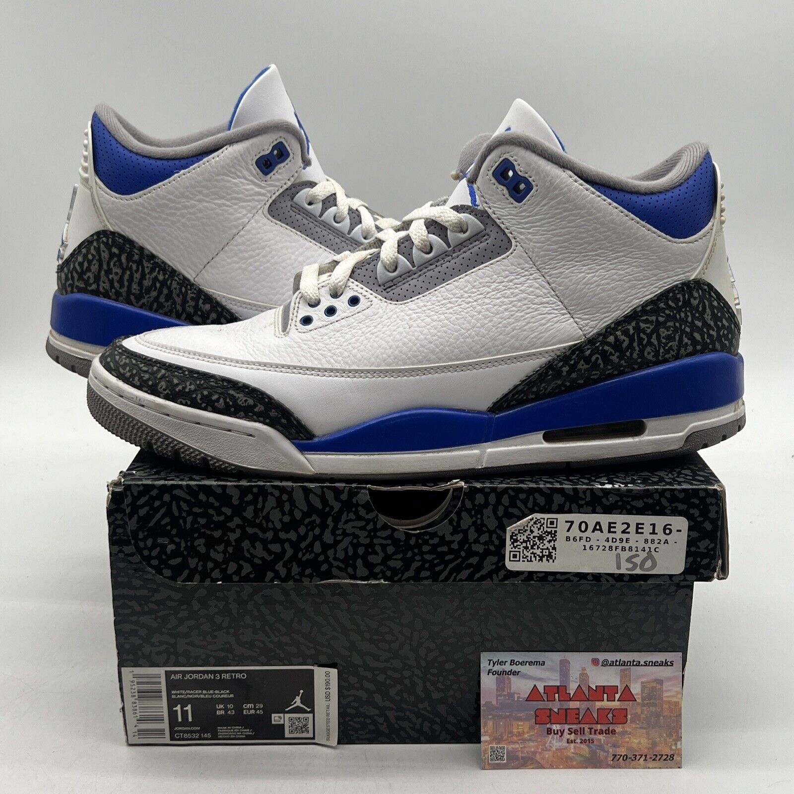 Size 11 - Jordan 3 Retro Mid Racer Blue White Black Leather Grey (CT8532-145)