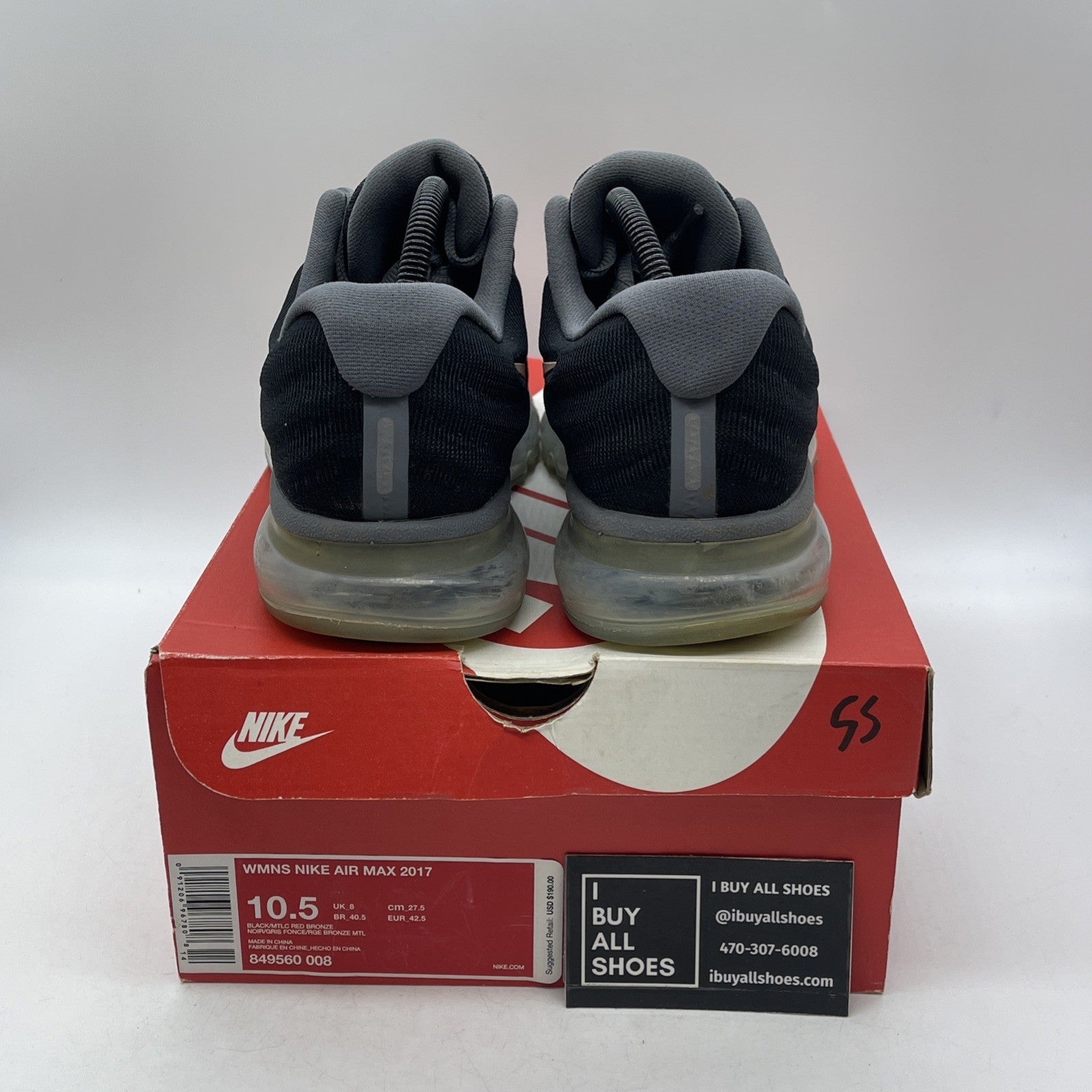 Size 10.5W - Nike Air Max 2017 Black Pink (849560-008)