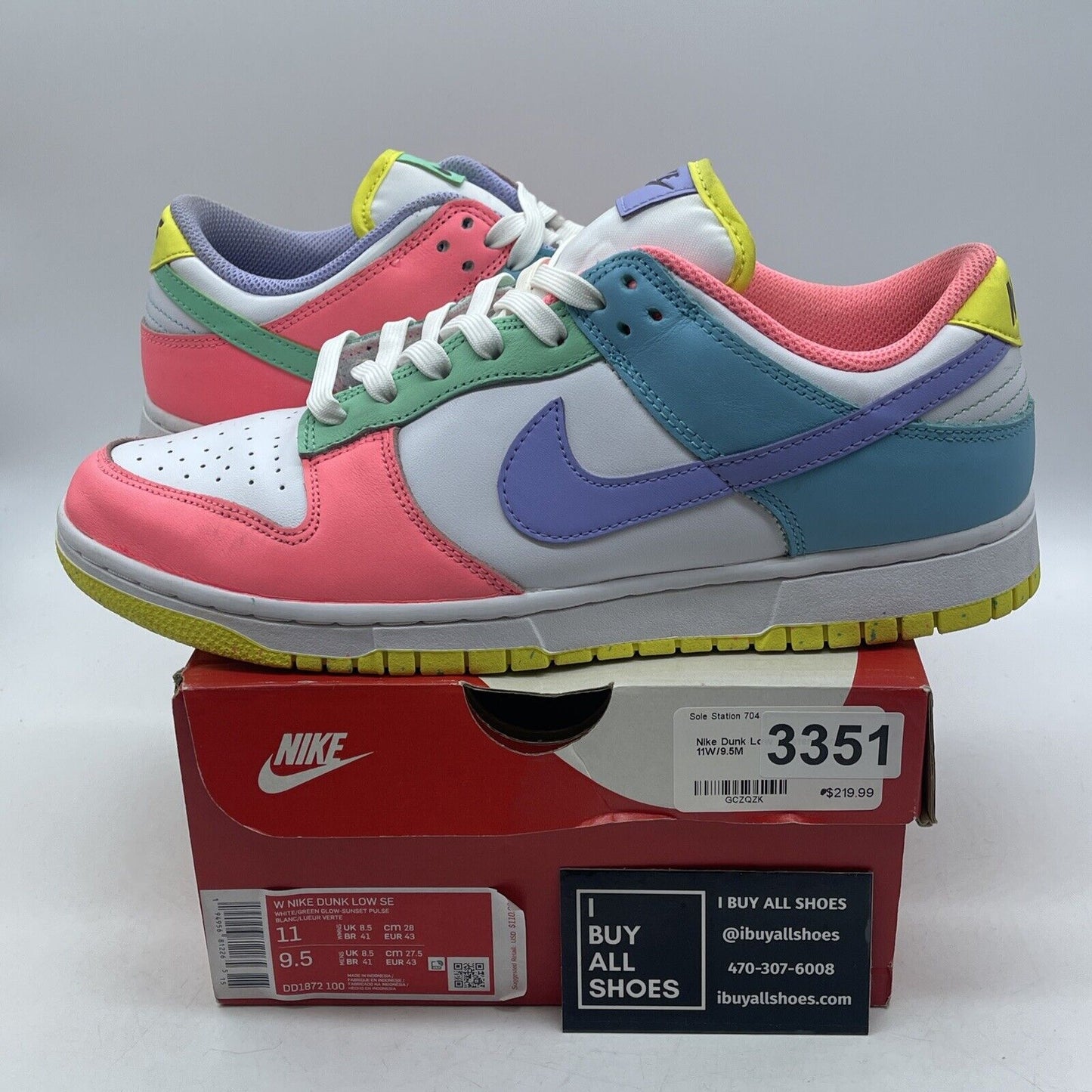 Size 11W - Nike Dunk SE Low Candy White Brown Yellow Blue Leather (DD1872-100)
