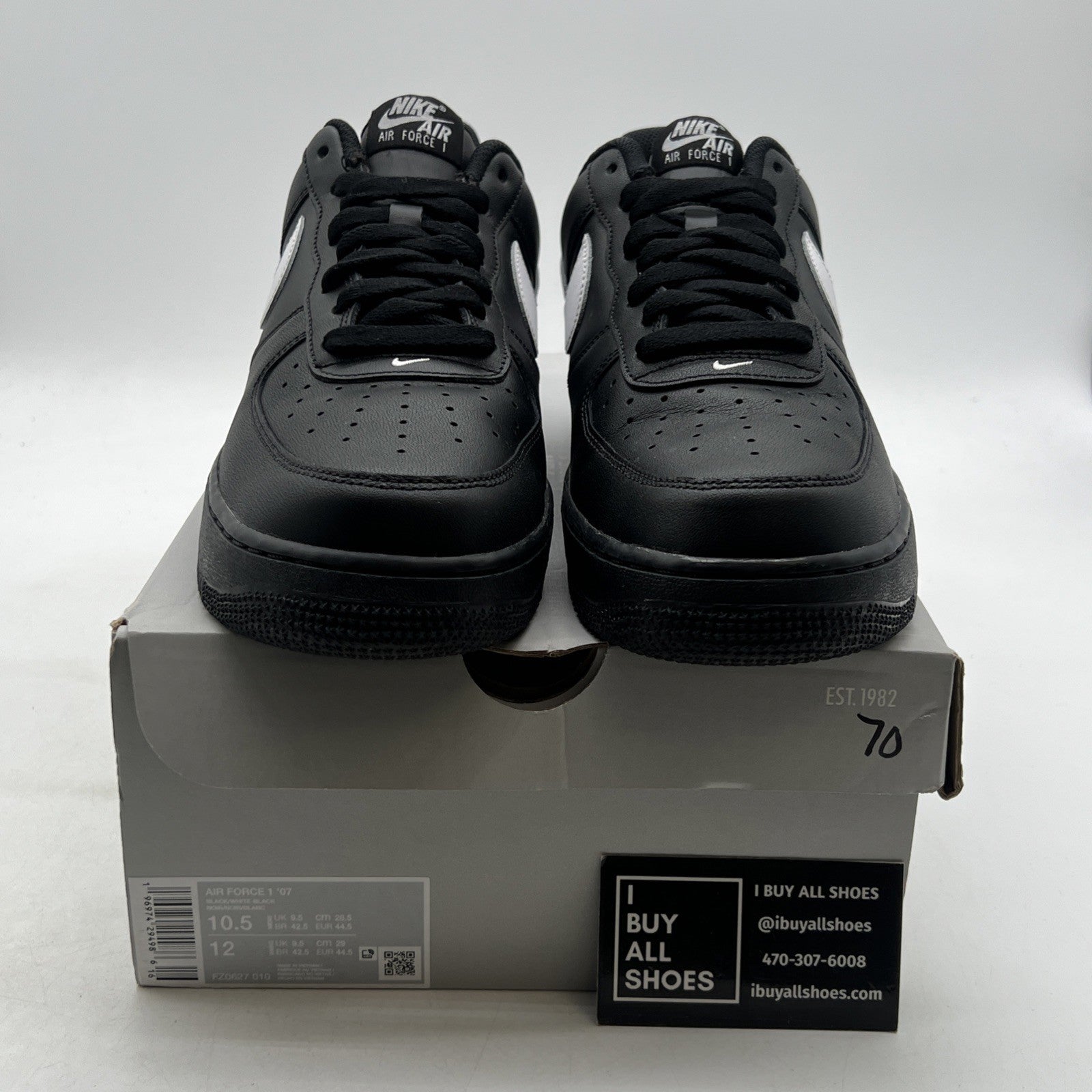 Size 10.5 - Nike Air Force 1 '07 Black White (FZ0627-010)