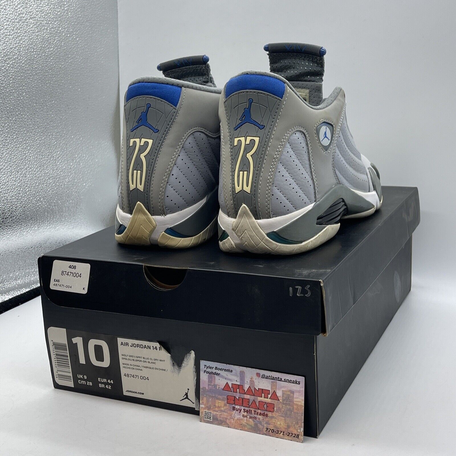 Size 10 - Air Jordan 14 Retro Wolf Grey Leather Suede Blue White (487471-004)