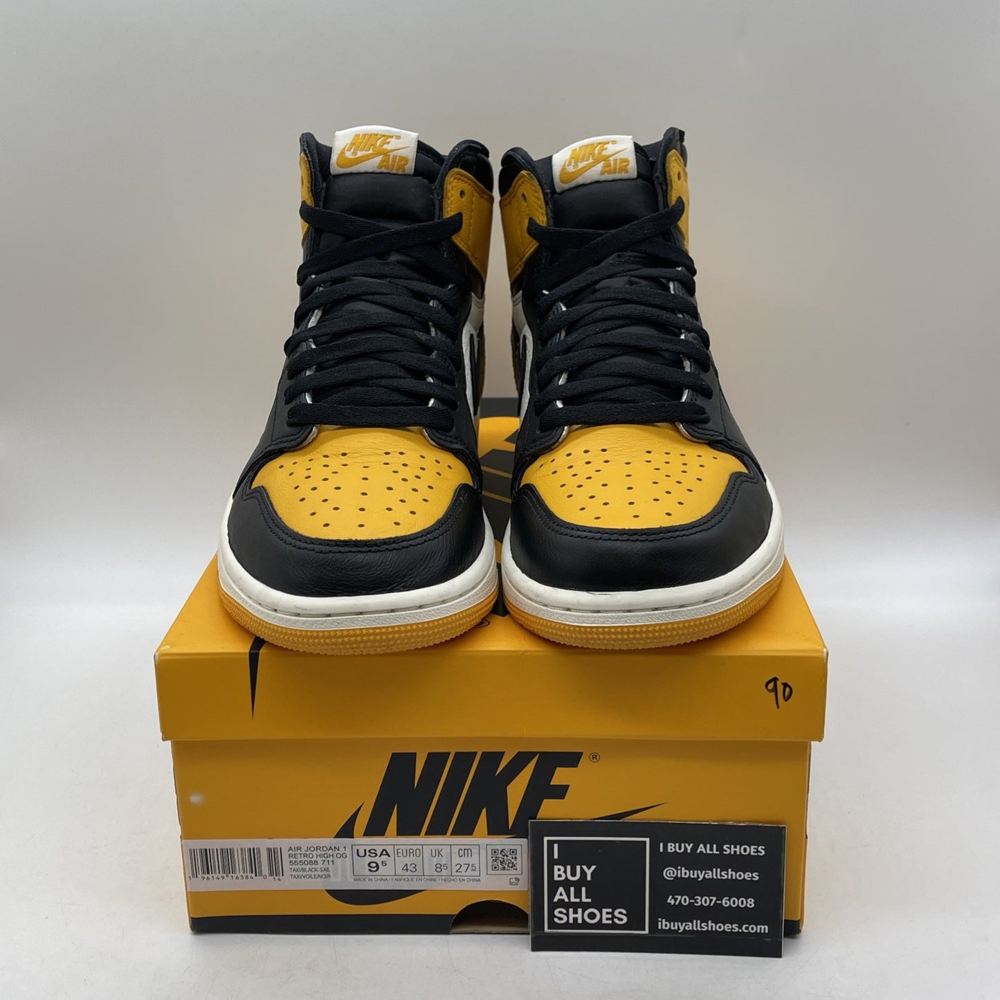 Size 9.5 - Jordan 1 Retro OG High Yellow Toe Black Leather (555088-711)