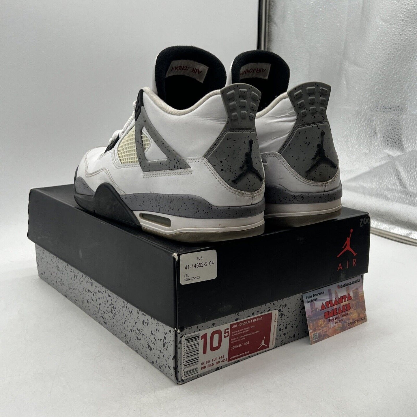 Size 10.5 - Jordan 4 Retro Cement 2012 White Black Grey Leather (308497-103)