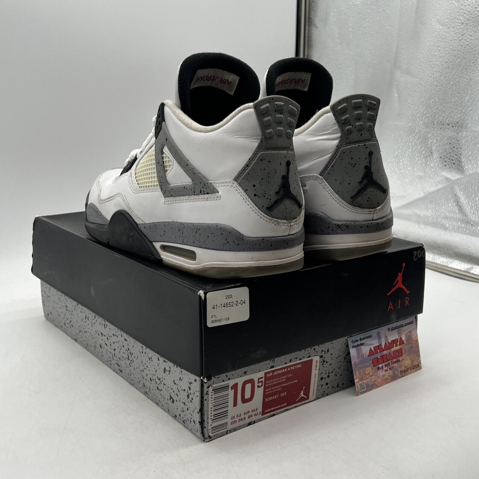 Size 10.5 - Jordan 4 Retro Cement 2012 White Black Grey Leather (308497-103)