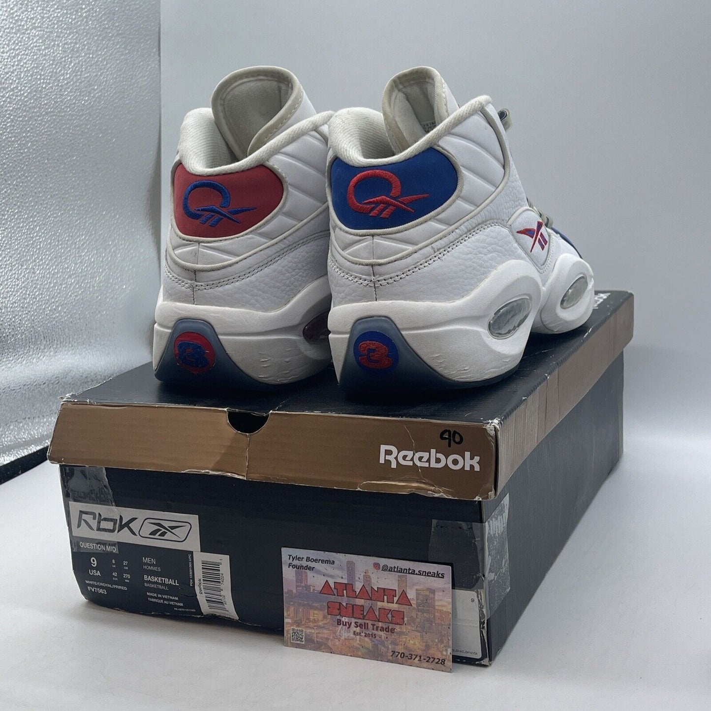 Size 9 - Reebok Question Mid Double Cross red Blue Leather Suede (FV7563)