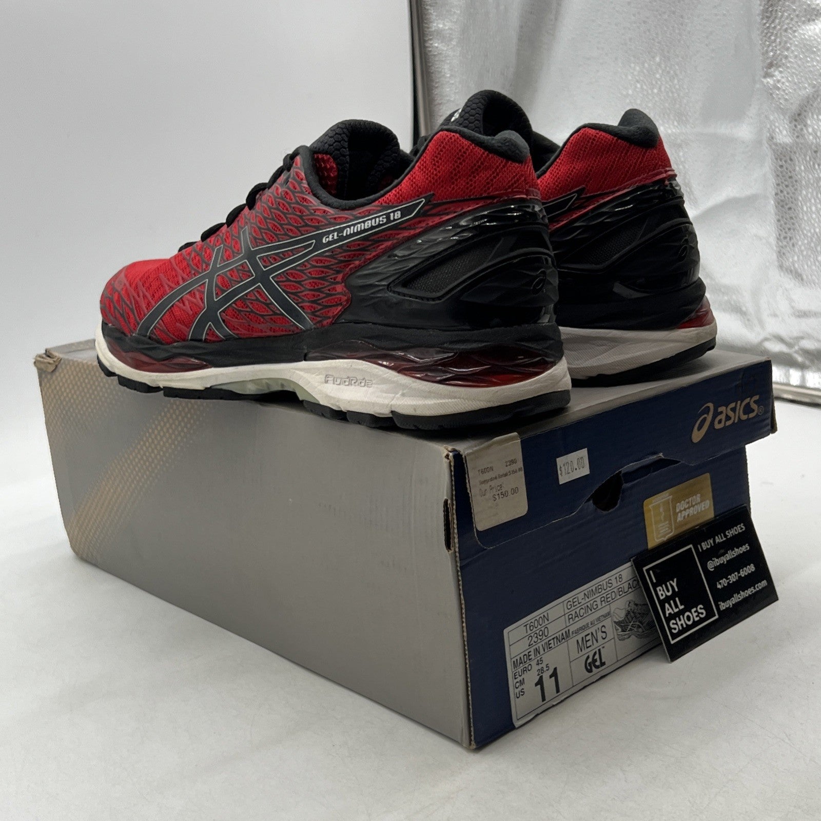 Size 11 - ASICS Gel-nimbus 18 Fluidfit Red And Black Trainers (T600N-2390)