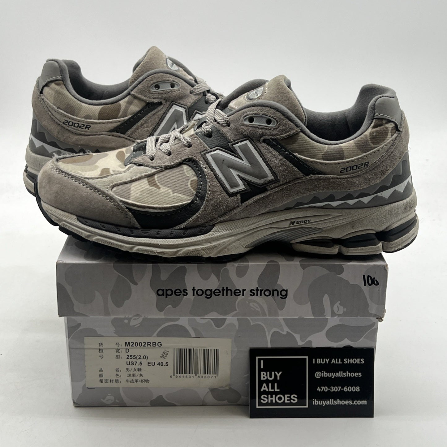 Size 7.5 - New Balance BAPE x 2002R Apes Together Strong - Grey Camo (M2002RGB)