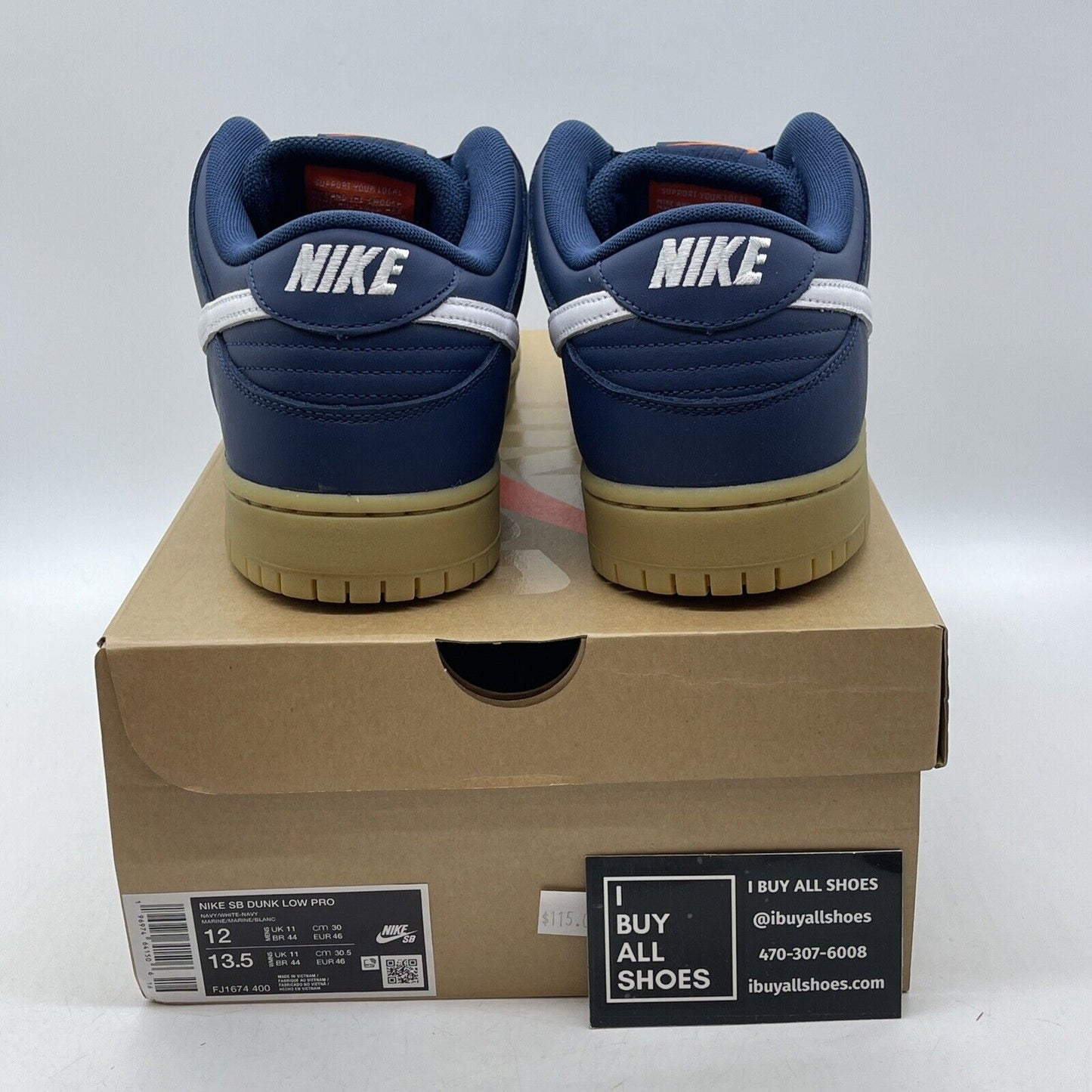 Size 12 - Nike SB Dunk Low Pro ISO Navy Gum White Leather (FJ1674-400)