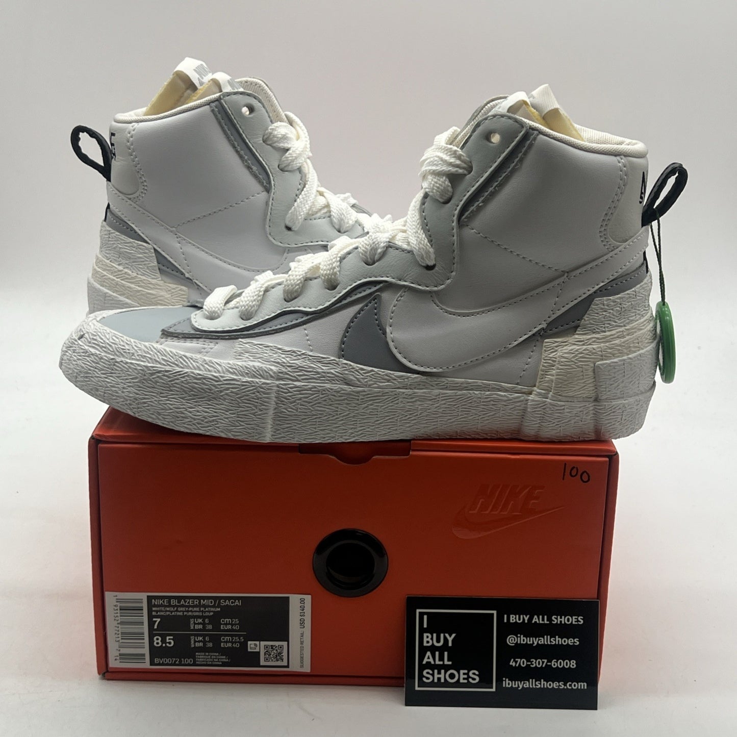 Size 7 - Nike sacai x Blazer Mid White Grey (BV0072-100)