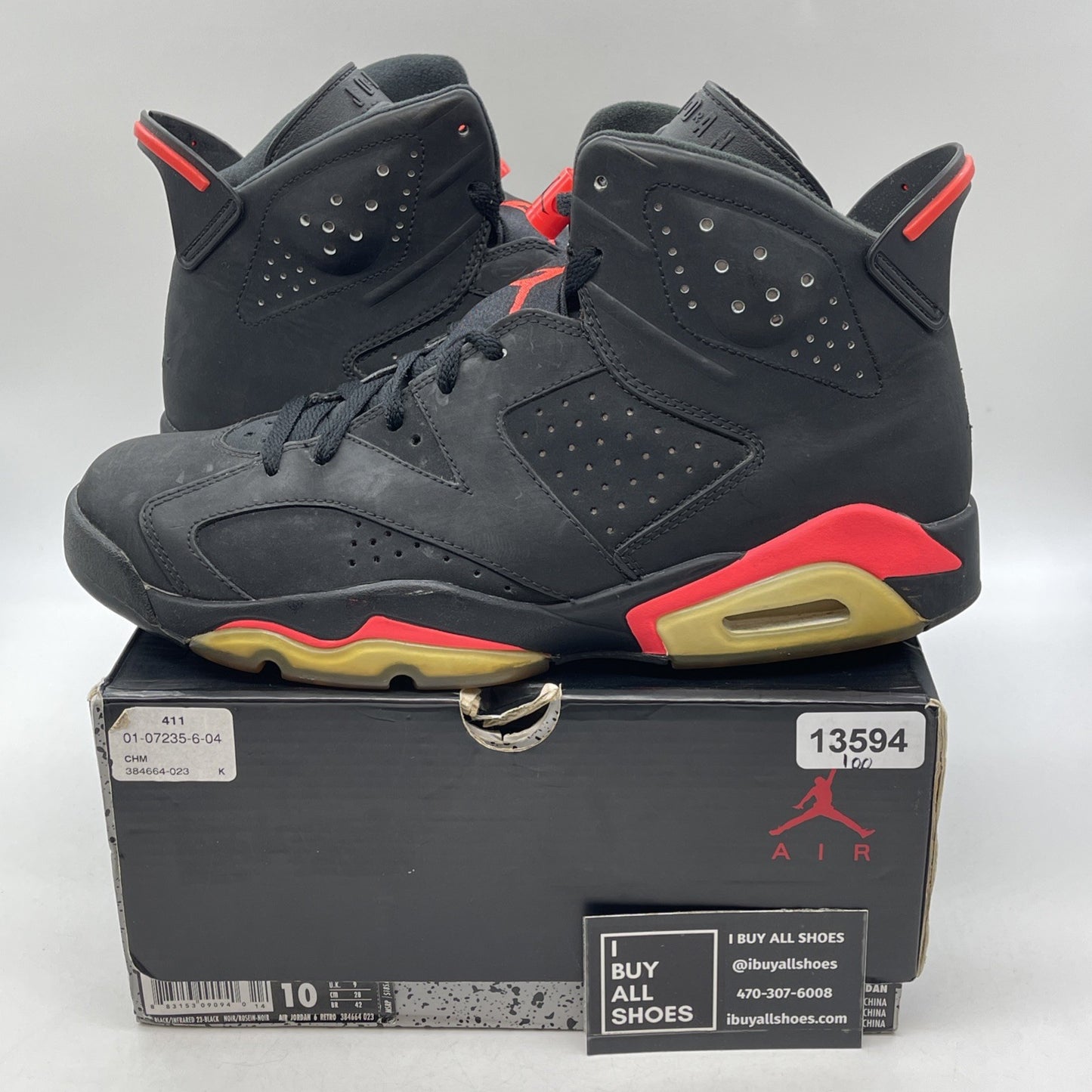 Size 10 - Jordan 6 Retro Infrared Black Pink Suede (384664-023)