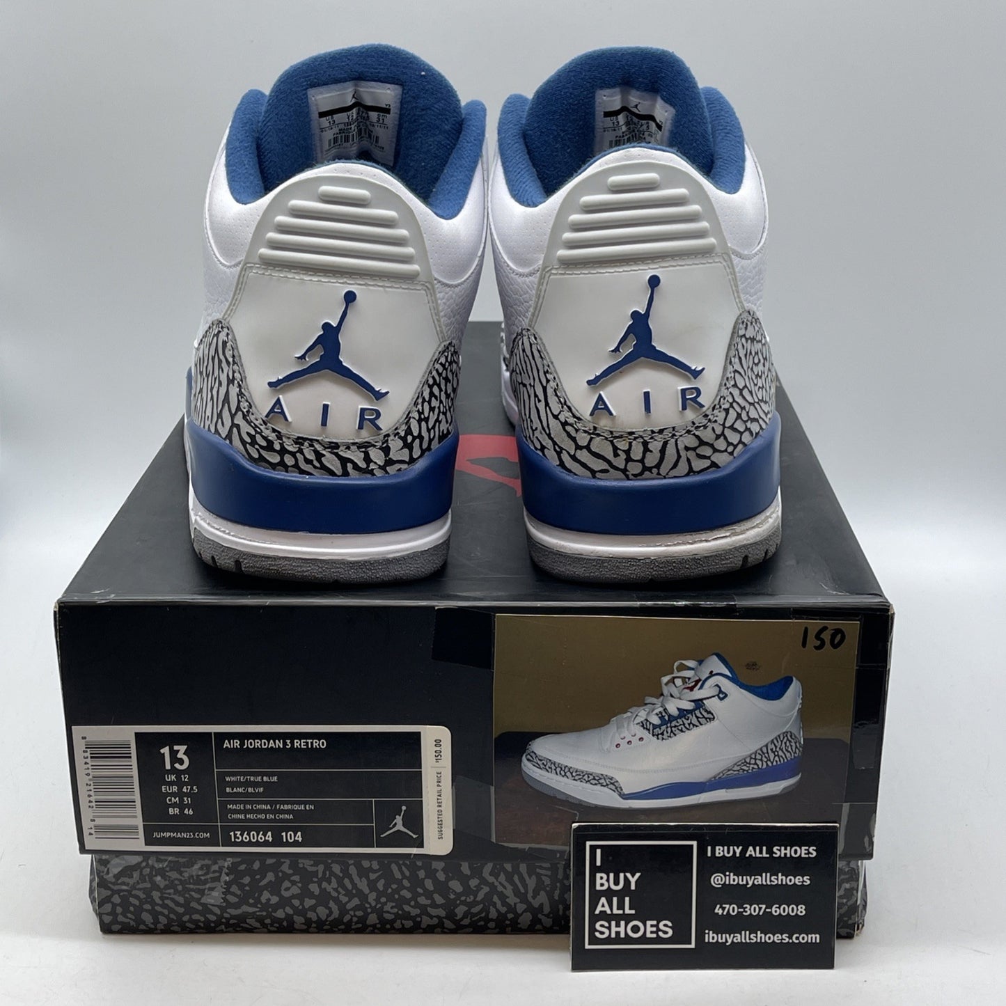 Size 13 - Air Jordan 3 Retro 2011 True Blue White Leather (136064-104)