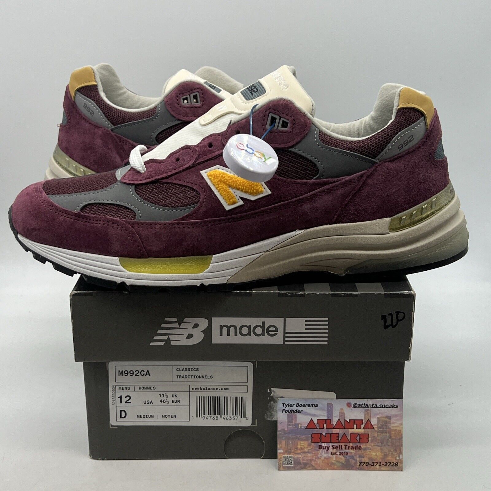 New Balance 992 Made In USA Burgundy Gold White (M992CA) Men’s Sneakers Size 12