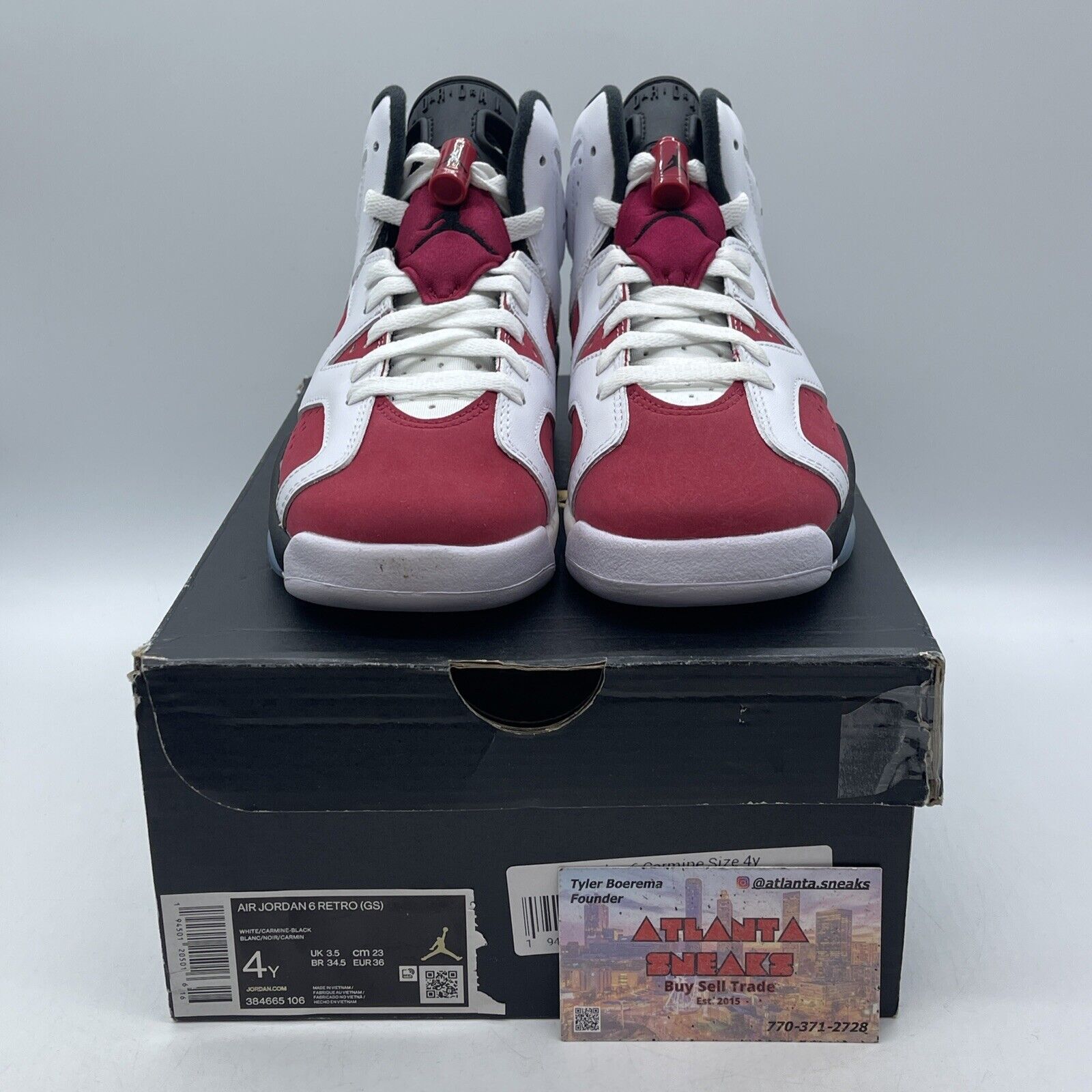 Size 4Y - Air Jordan 6 Retro Carmine Red Suede White Black Leather (384665-106)
