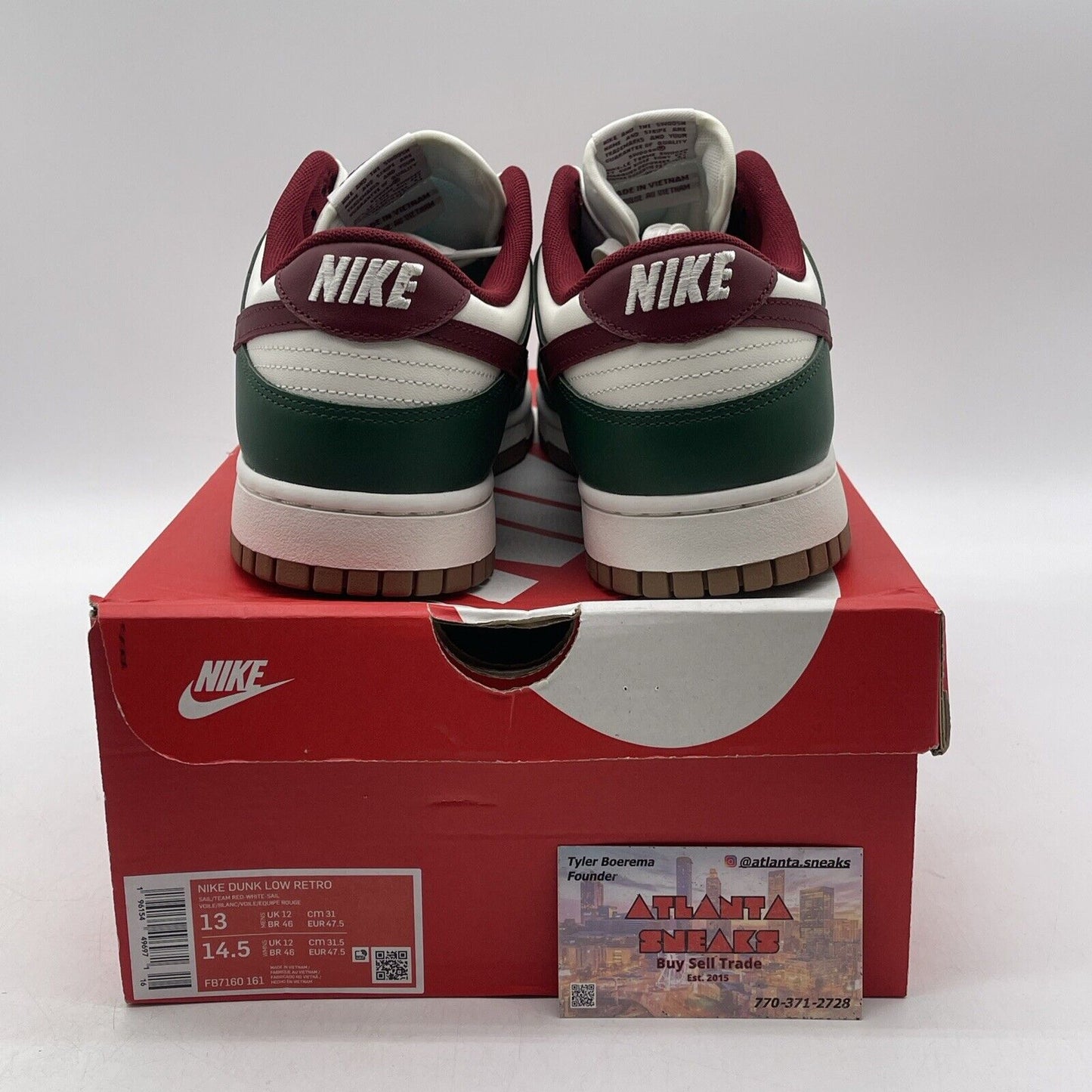 Size 13 - Nike Dunk Low Gorge Green Team Red Brown White Leather  (FB7160-161)