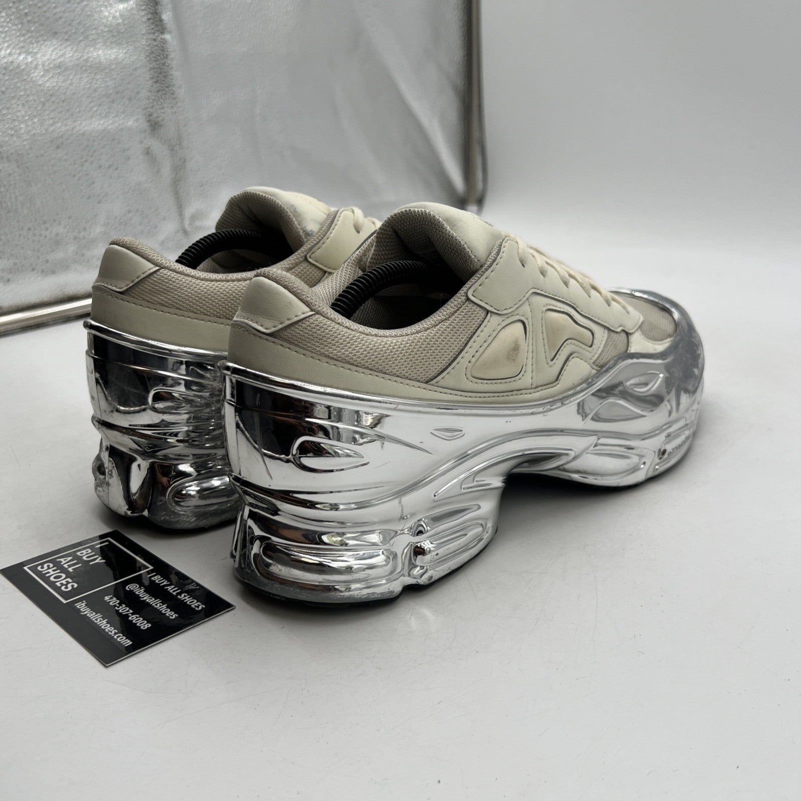 Size 9.5 - Adidas x Raf Simons Ozweego Sneaker Metallic Mirrored Silver Cream