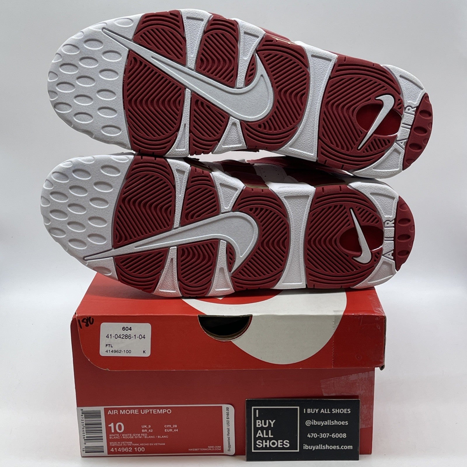 Size 10 - Nike Air More Uptempo White Red Leather Suede (414962-100)