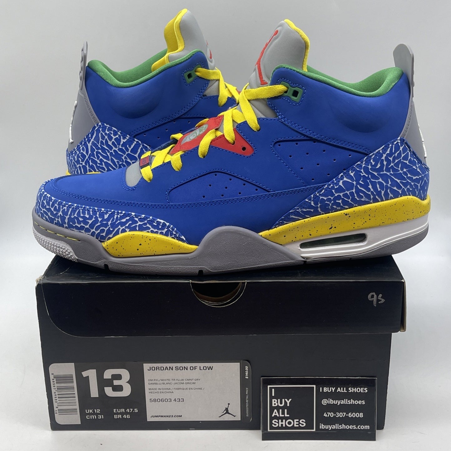 Size 13 - Air Jordan Son Of Mars Low Blue Grey Yellow Suede (580603-433)