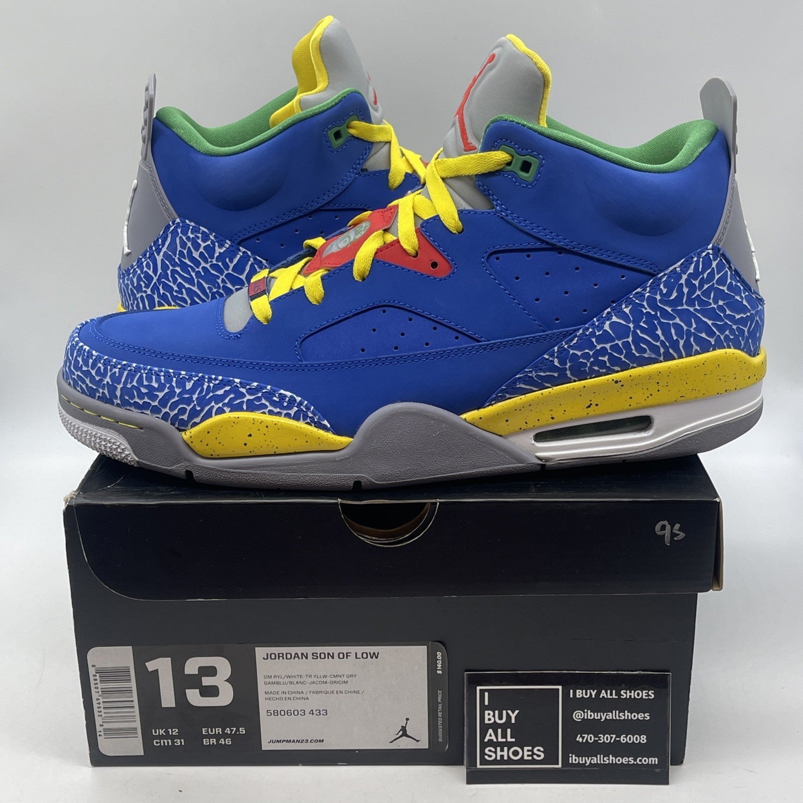 Size 13 - Air Jordan Son Of Mars Low Blue Grey Yellow Suede (580603-433)