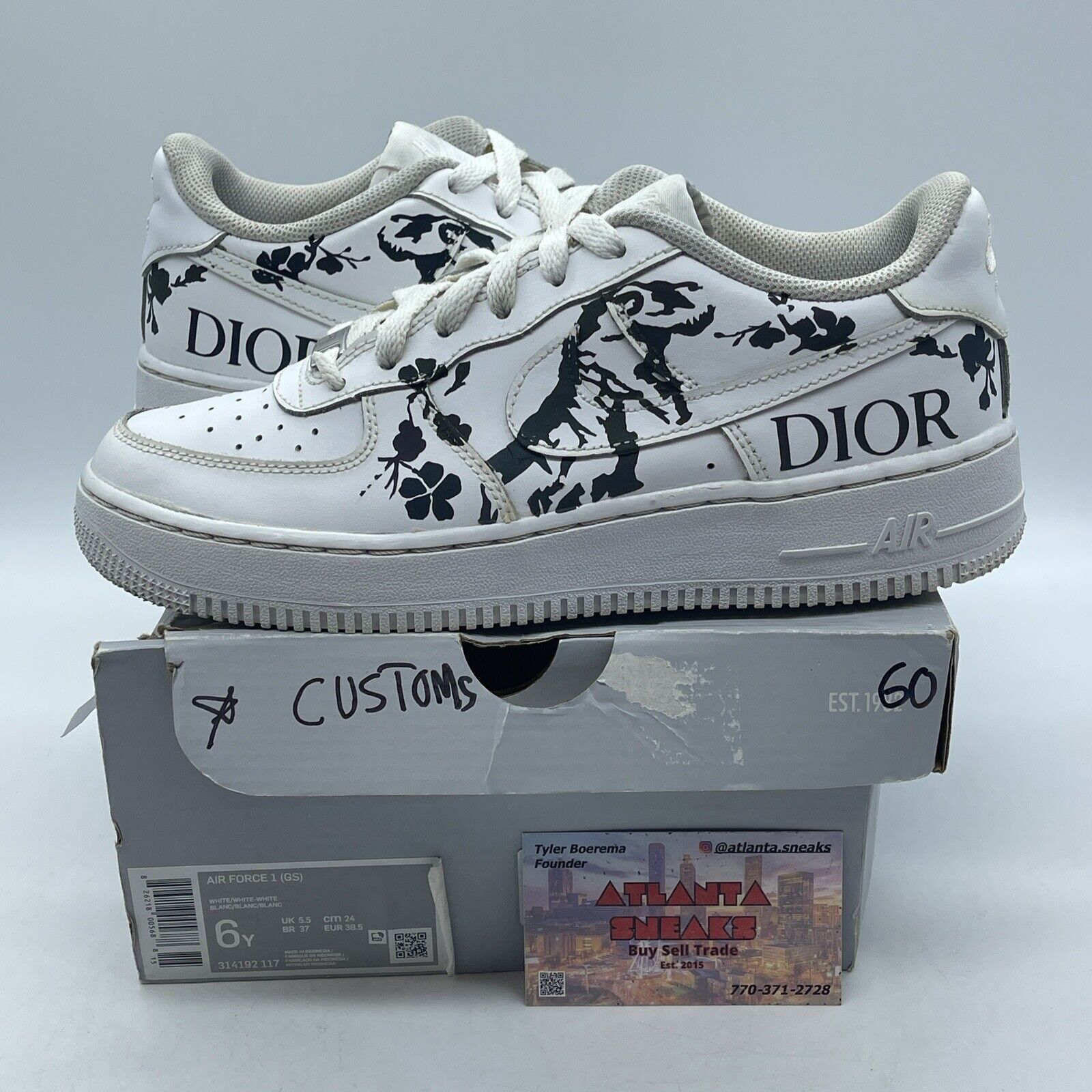 Size 6Y (GS) - Nike Air Force 1 Low White Black Leather Customs (314192-117)