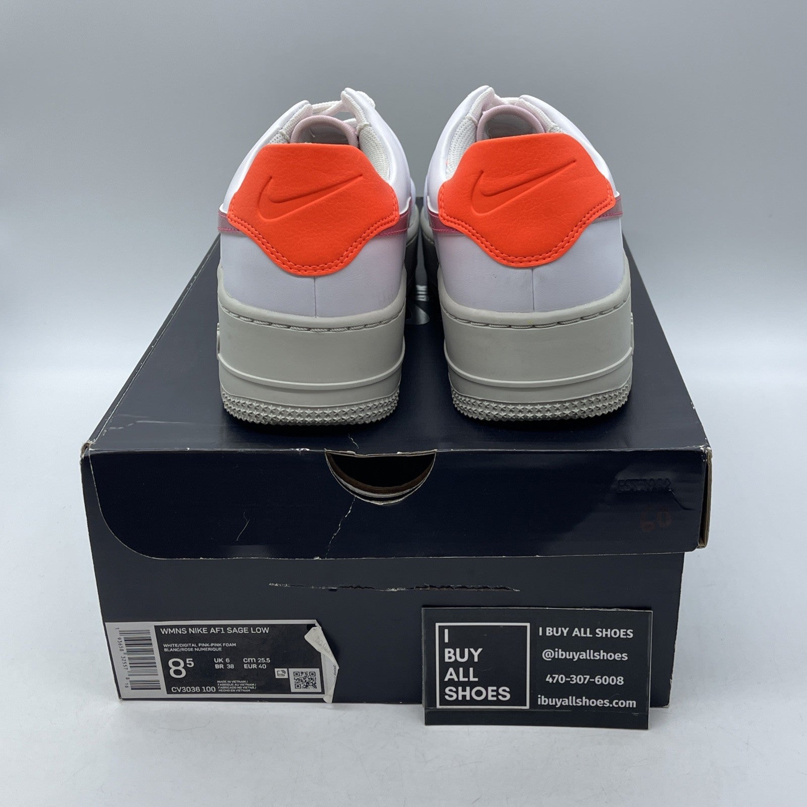 Size 8.5W - Nike Air Force 1 Sage Low White Pink Orange Leather (CV3036-100)