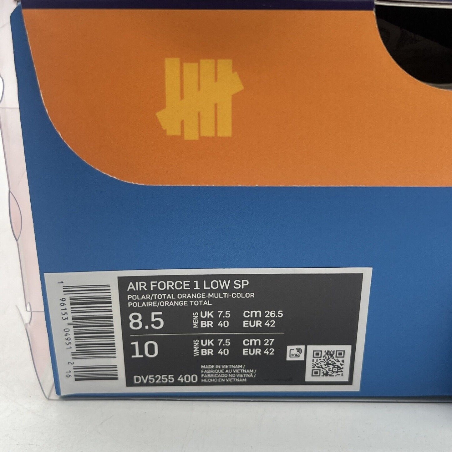 Size 8.5 - Nike Undefeated x Air Force 1 Low Total Orange (DV5255-400)