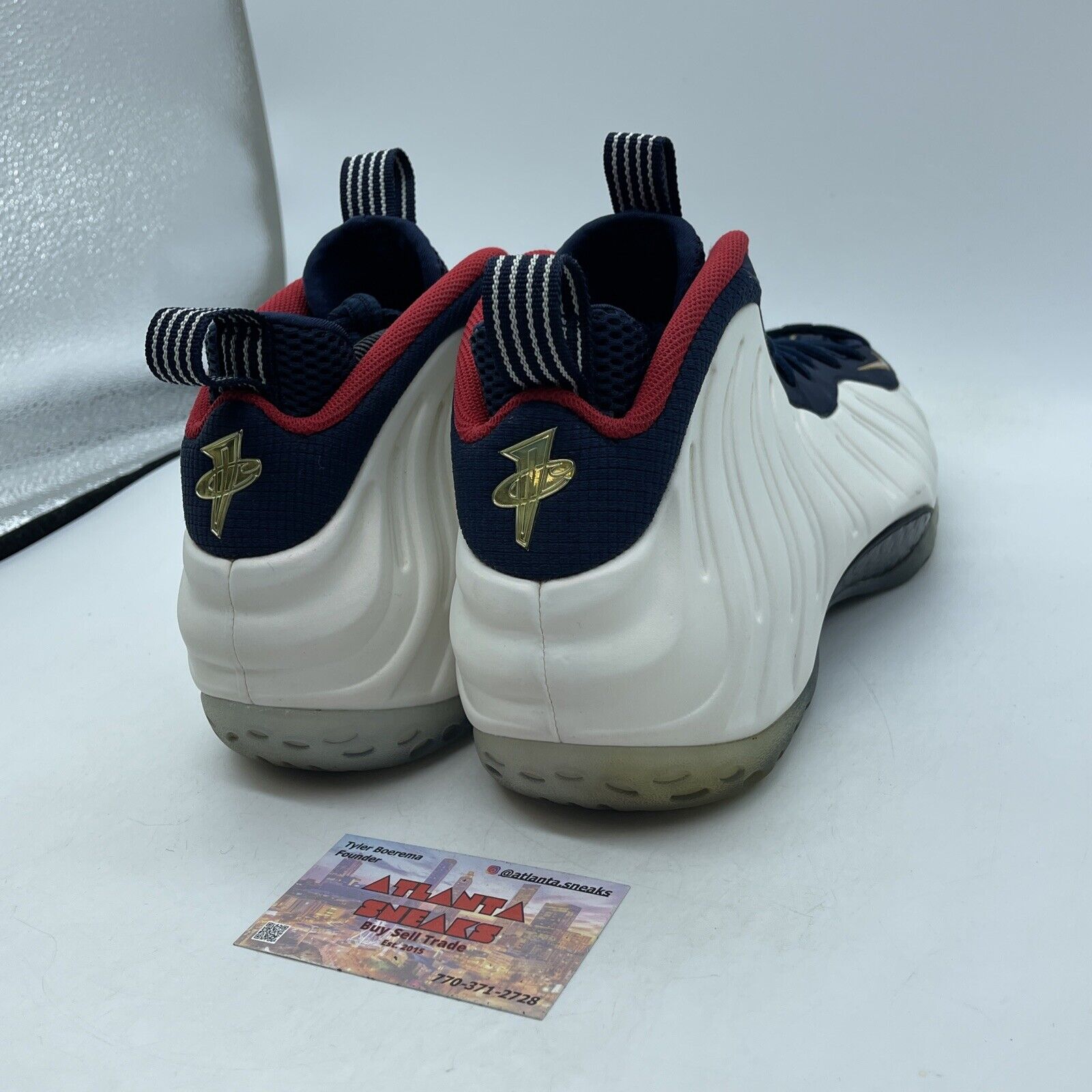 Size 10.5 - Nike Air Foamposite One PRM Olympic White Gold Blue (575420-400)