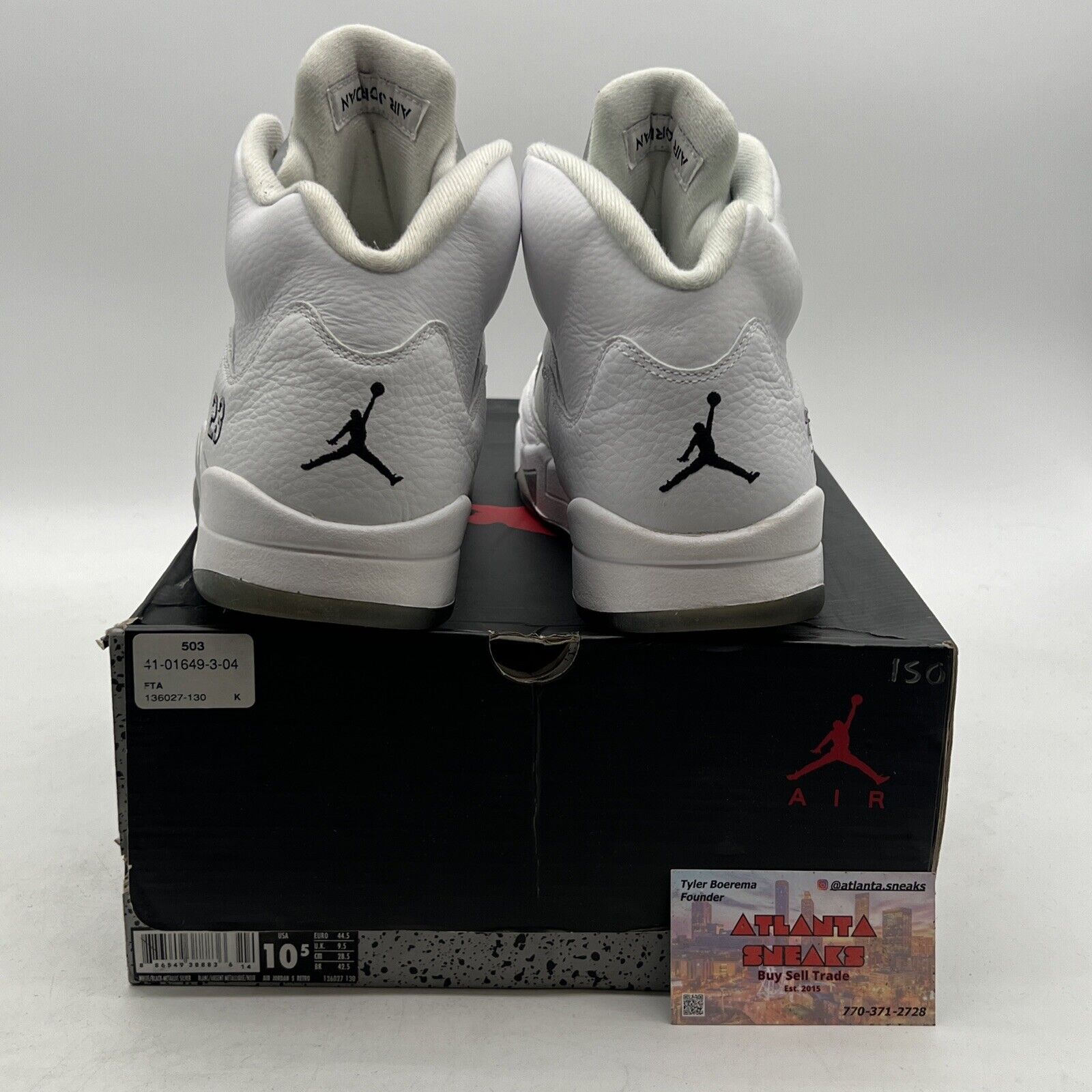 Size 10.5 - Air Jordan 5 Retro 2015 Metallic White (136027-130)