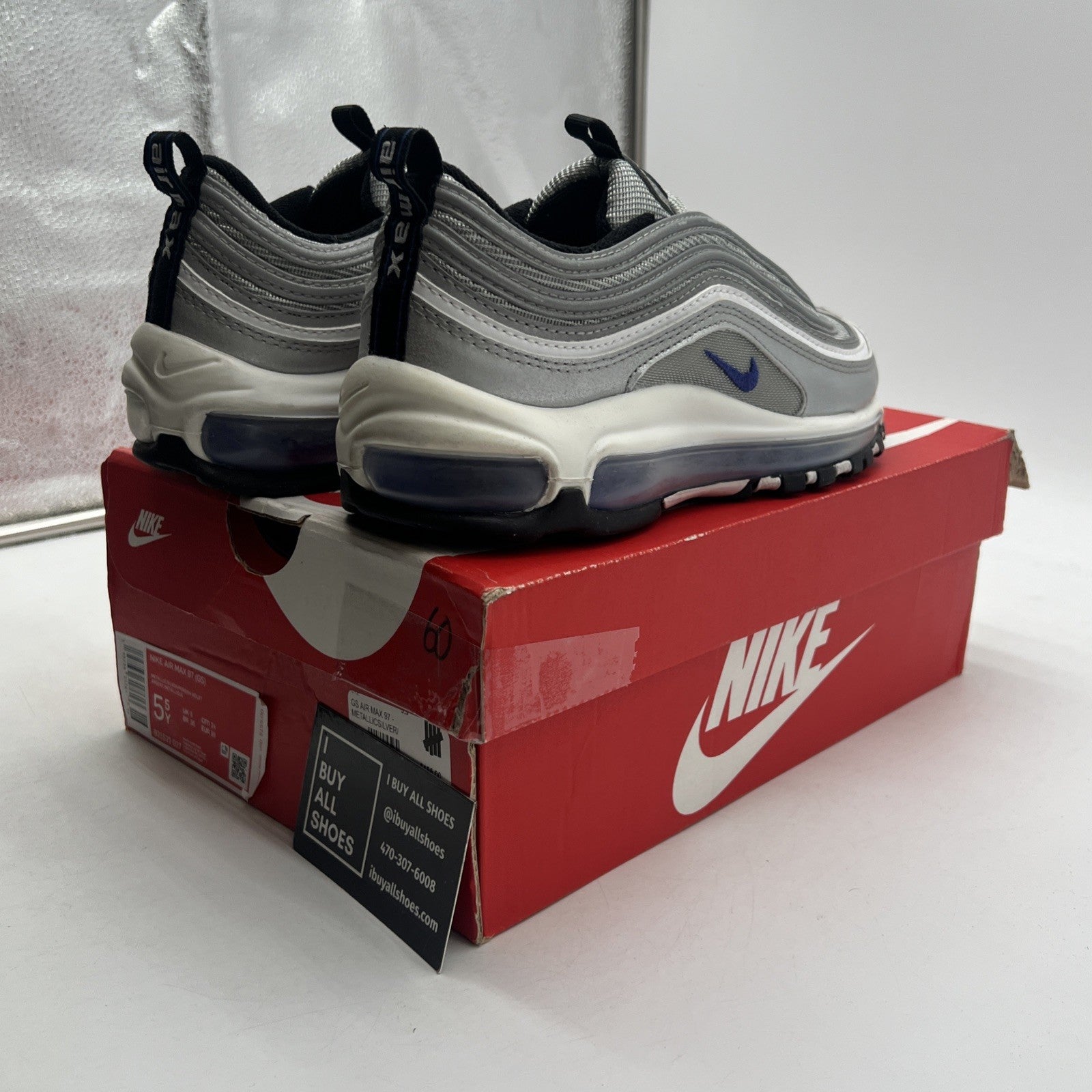 Size 5.5Y - Nike Air Max 97 GS Silver Purple White Shoes (921522-027)