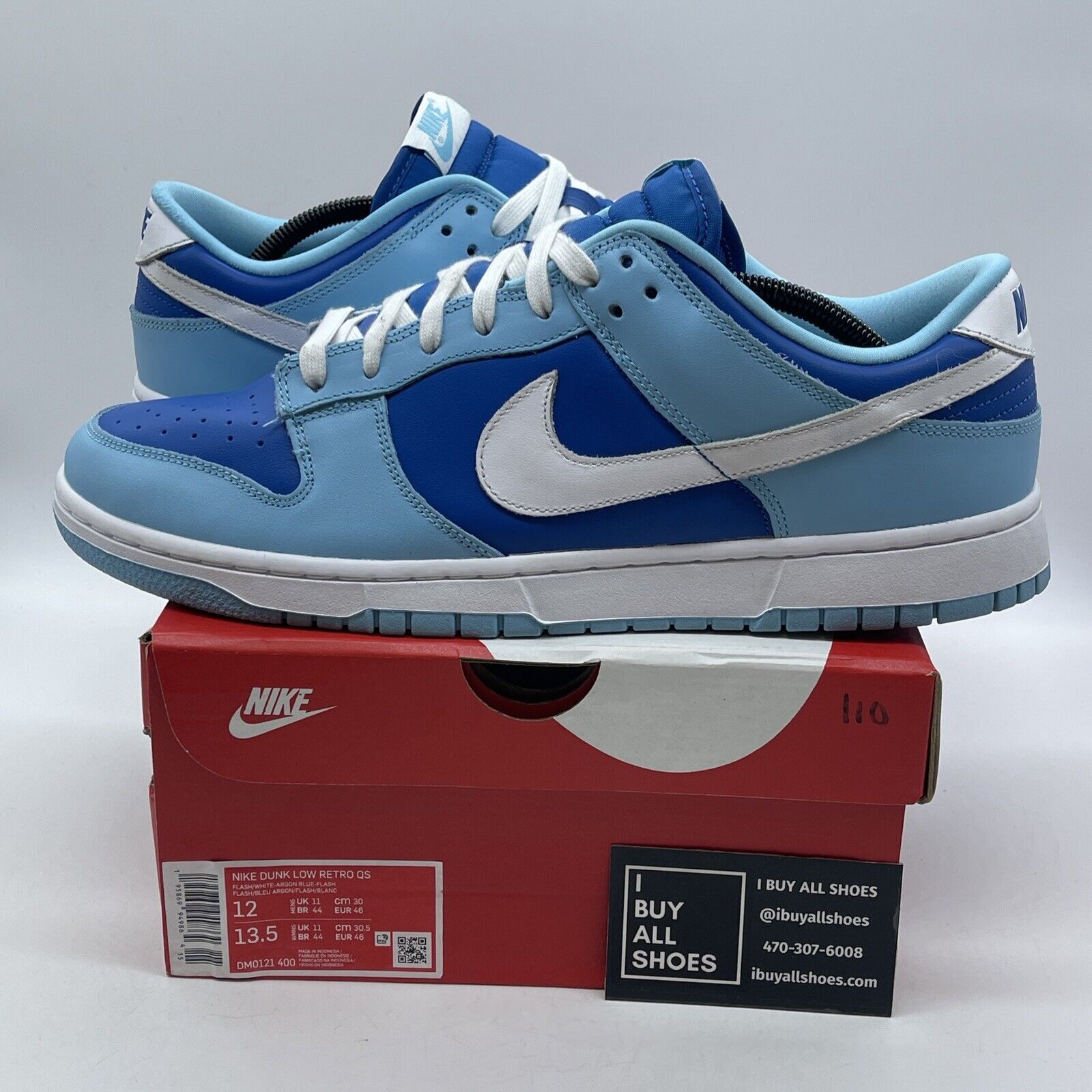 Size 12 - Nike Dunk Low Retro QS Argon Blue White Leather (DM0121-400)