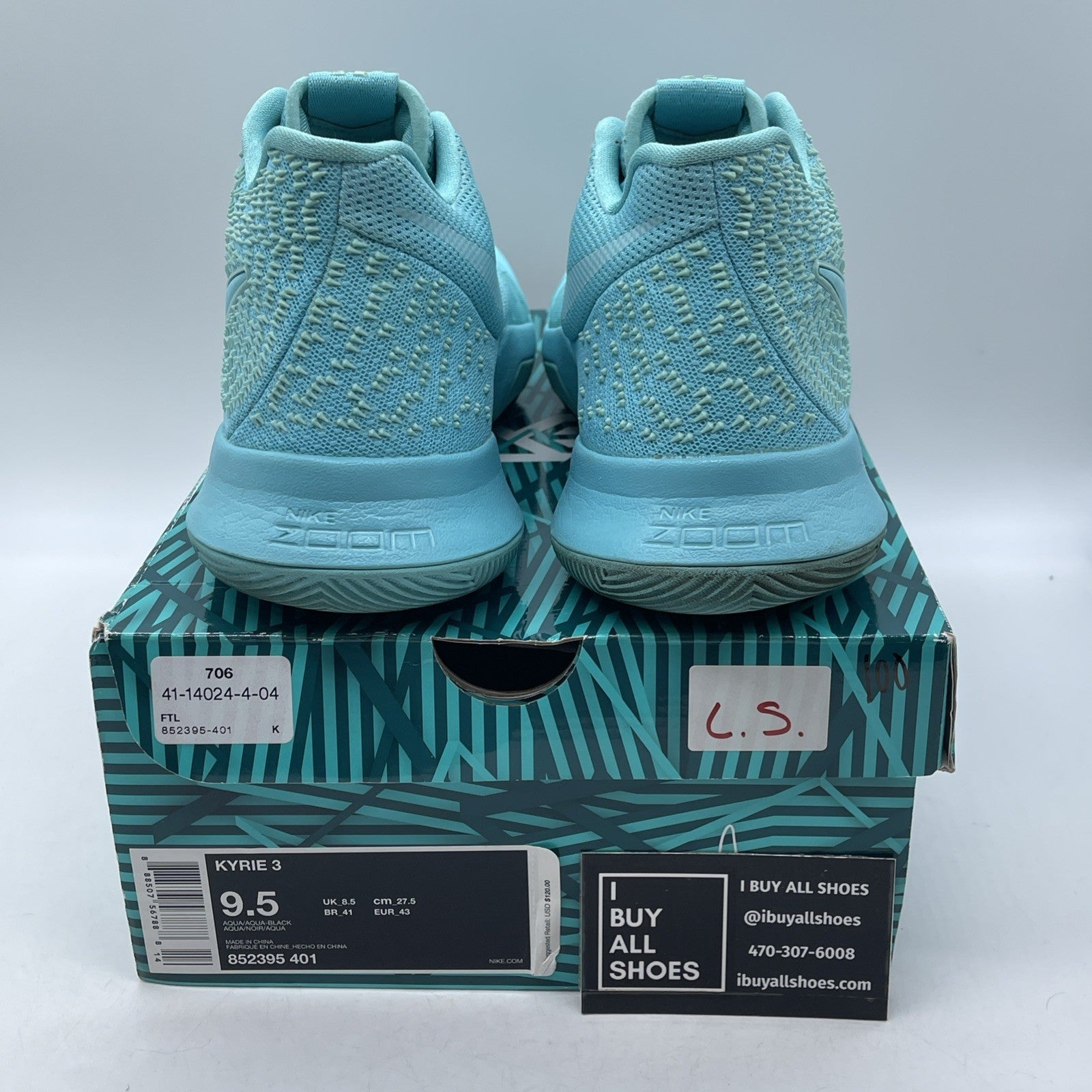 Size 9.5 - Nike Kyrie 3 Tiffany Blue Suede Leather (852395-401)