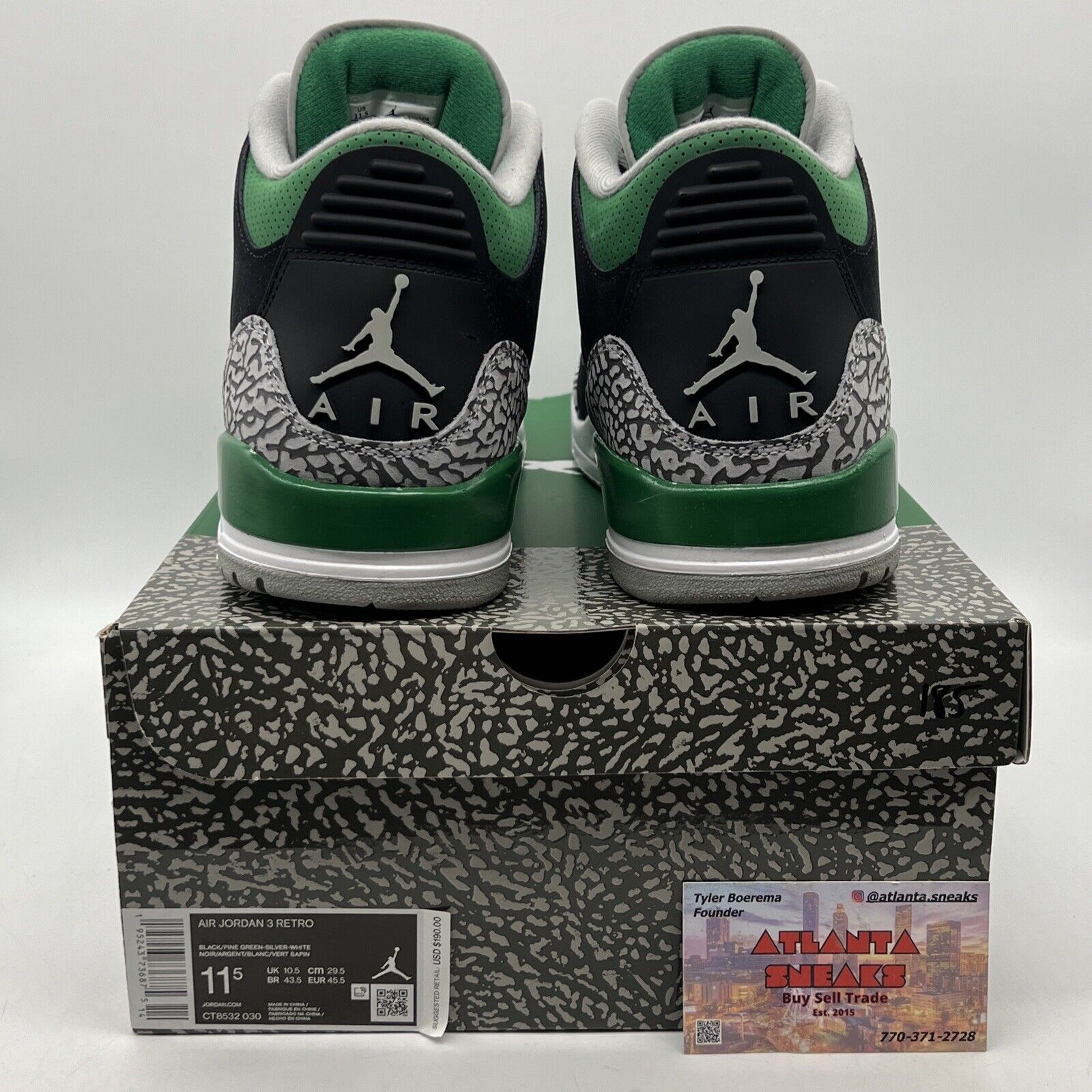 Size 11.5 - Jordan 3 Retro Mid Pine Green Black Grey Suede Leather (CT8532-030)